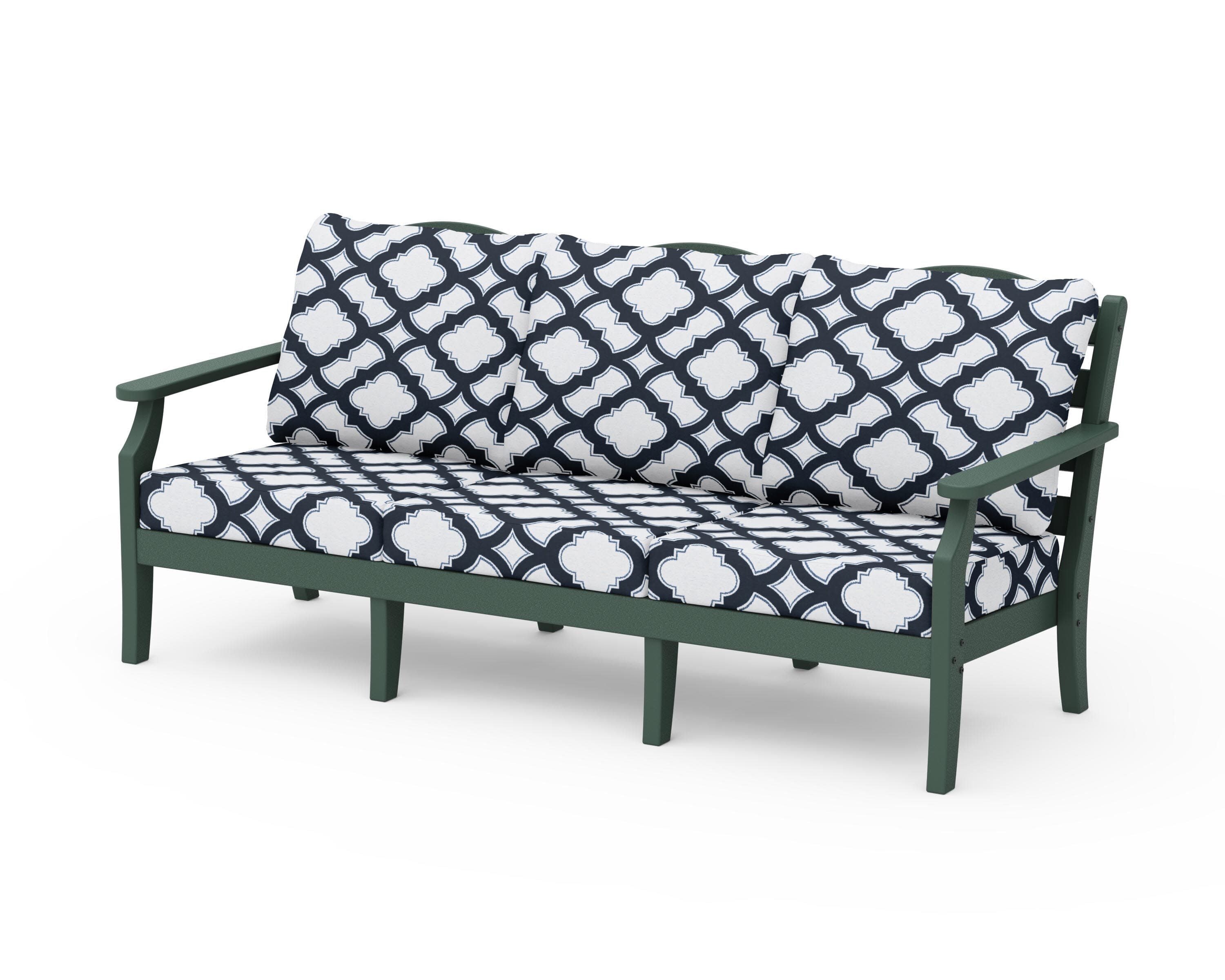 Savannah Deep Seating Sofa in Green / Trellis Marine Indigo