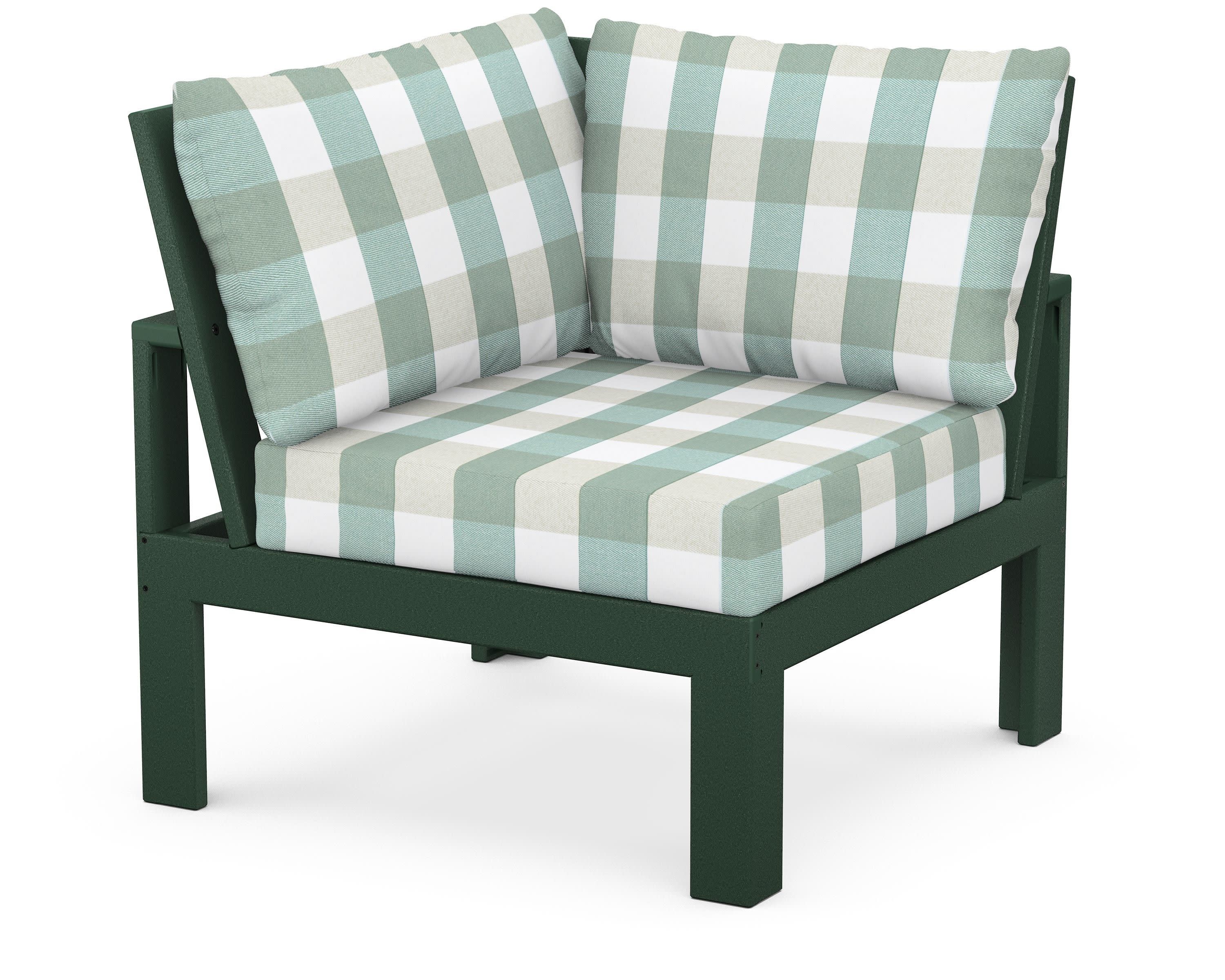 Modular Corner Chair in Green / Buffalo Plaid Glacier Spa