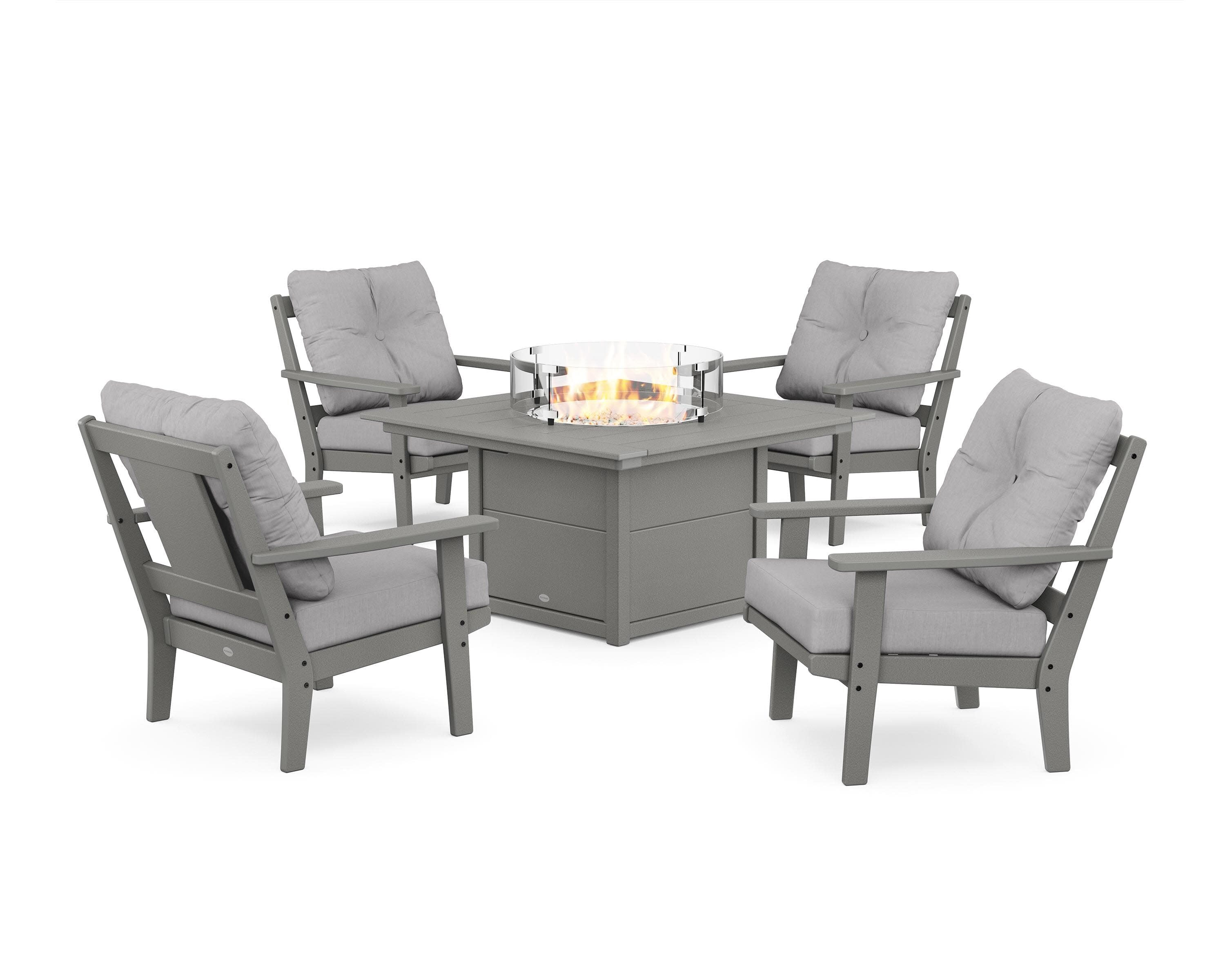 Prairie 5-Piece Deep Seating Set with Fire Pit Table in Slate Grey / Granite