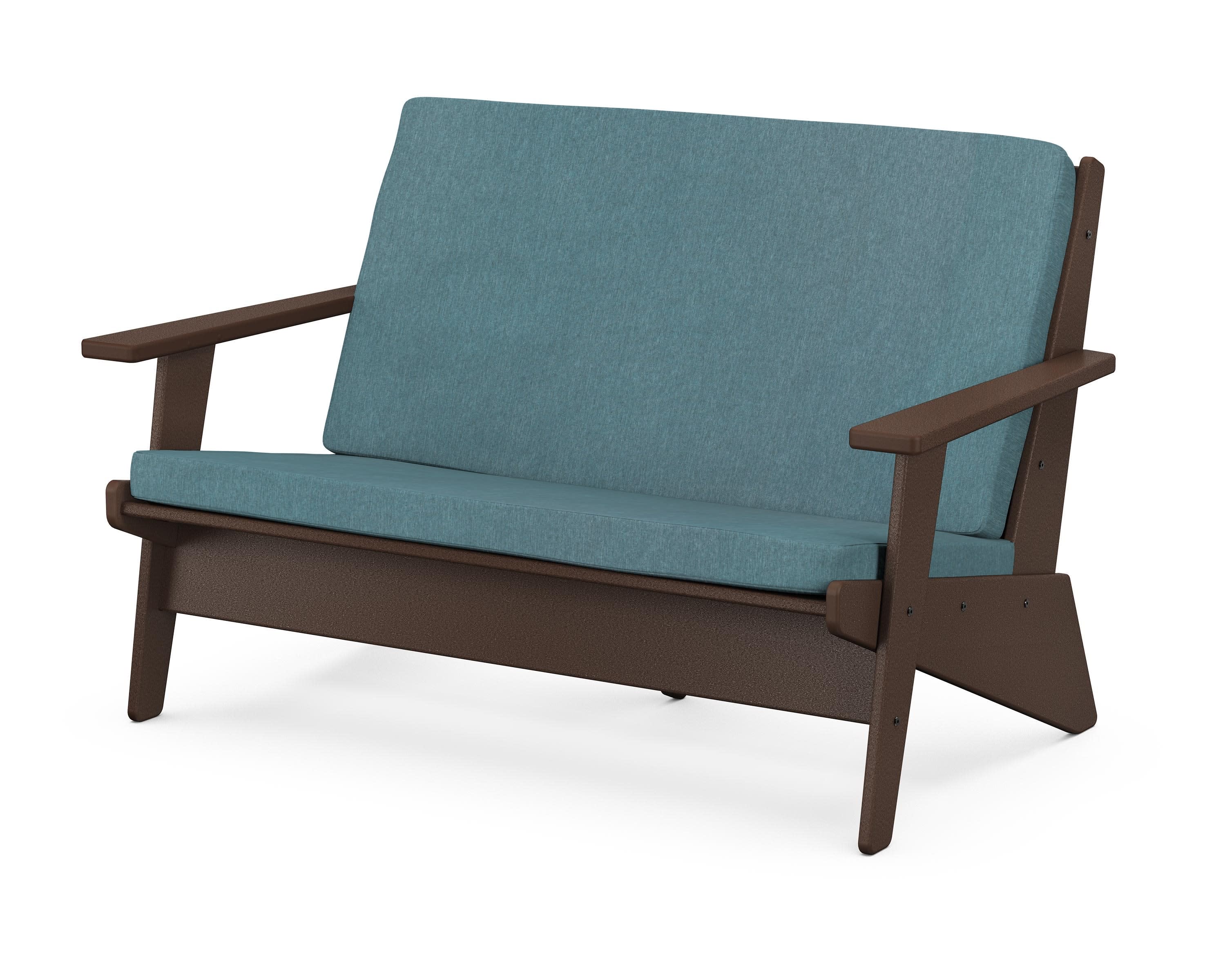 Riviera Modern Lounge Loveseat in Mahogany / Ocean Teal