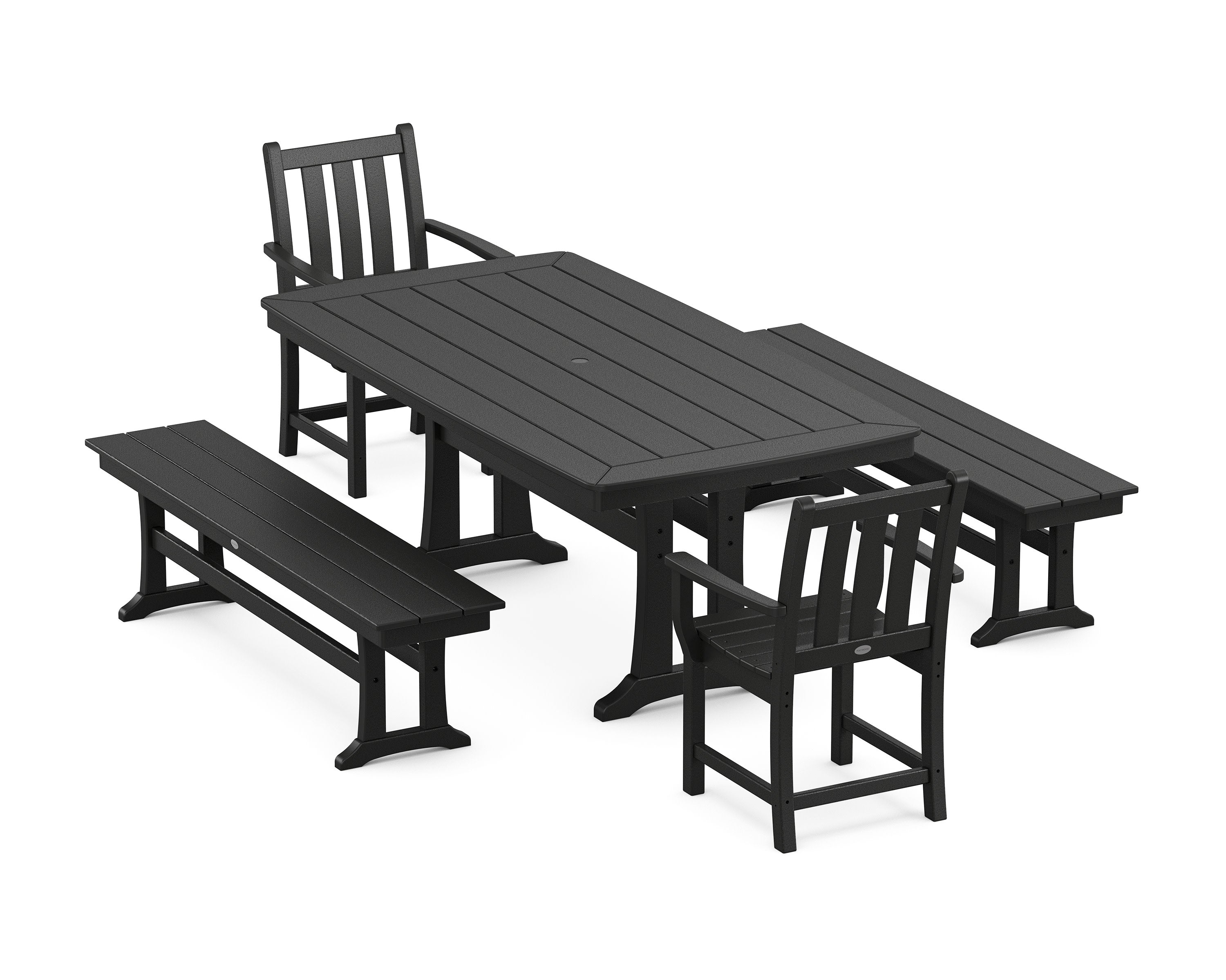 Traditional Garden 5-Piece Dining Set with Trestle Legs in Black