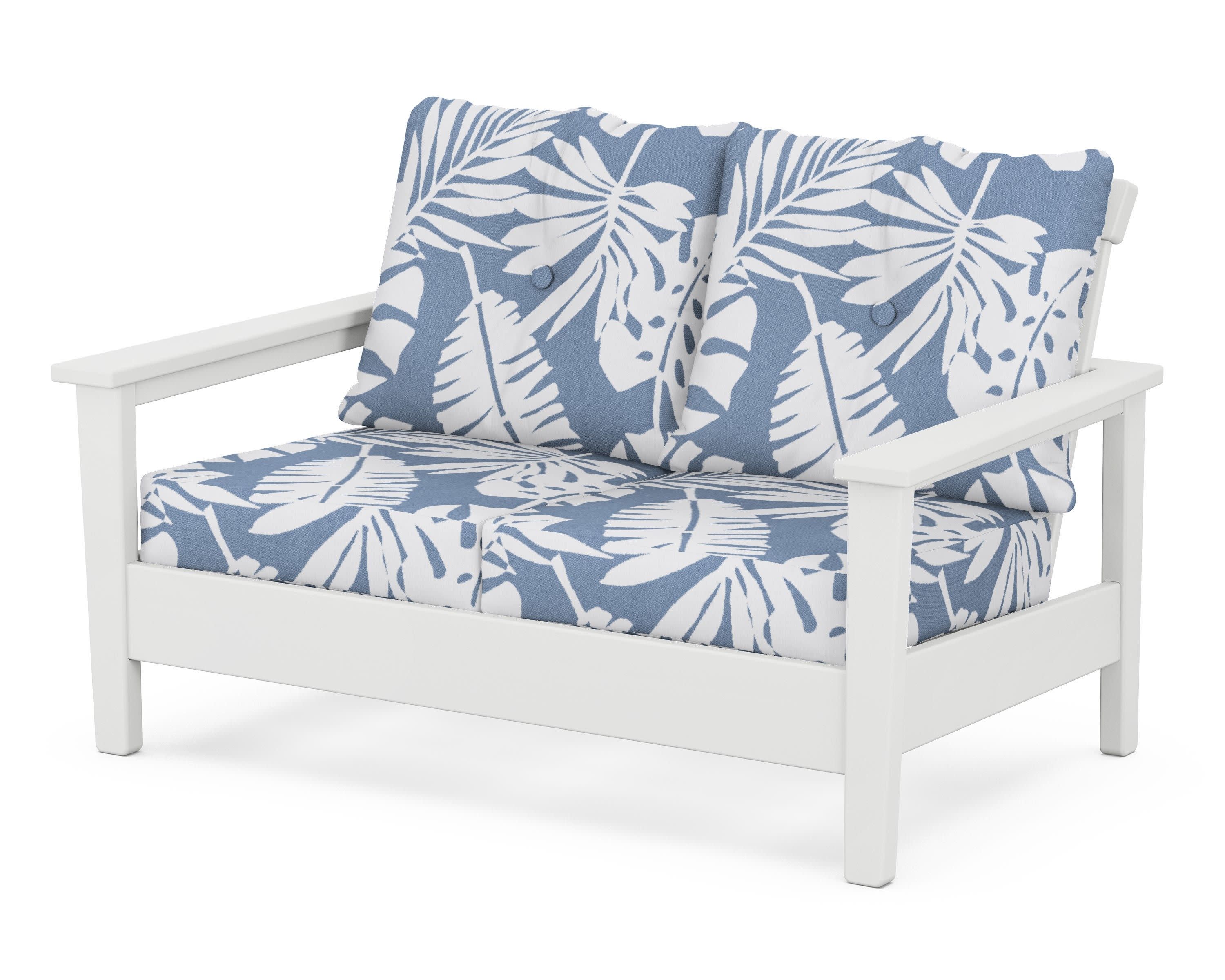 Prescott Deep Seating Loveseat in White / Leaf Sky Blue