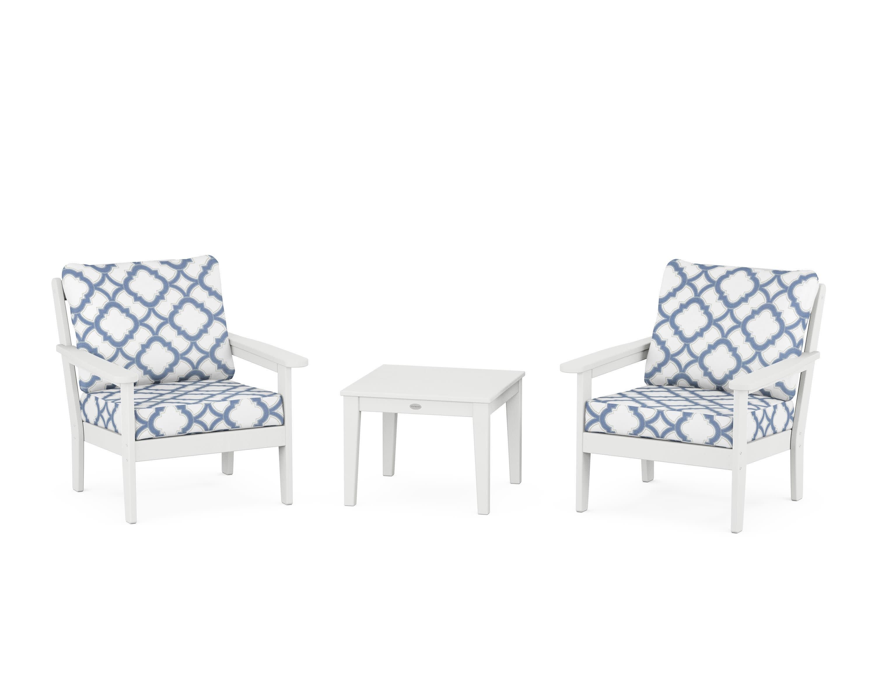 Cottage 3-Piece Deep Seating Set in White / Trellis Sky Blue
