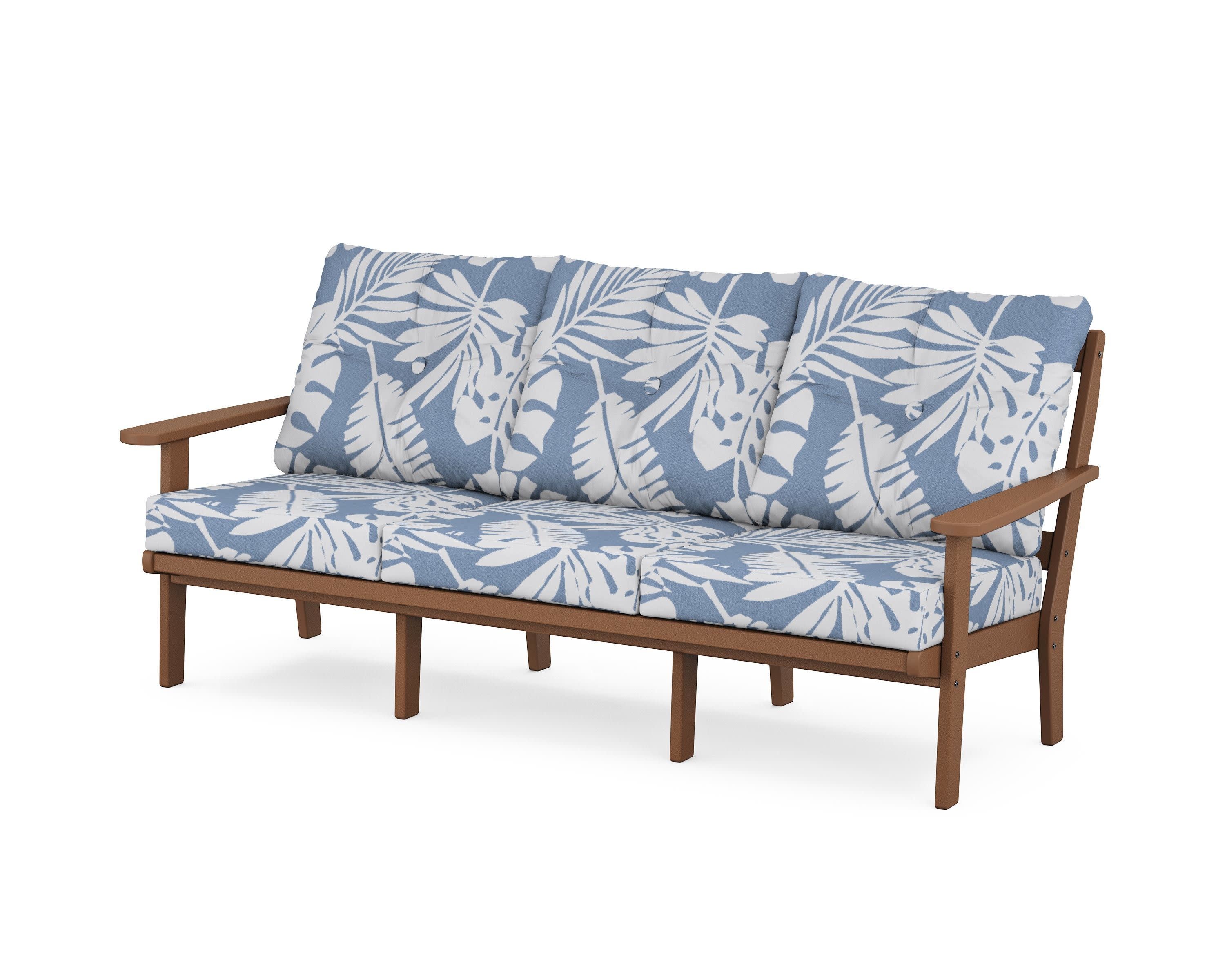 Mission Deep Seating Sofa in Teak / Leaf Sky Blue