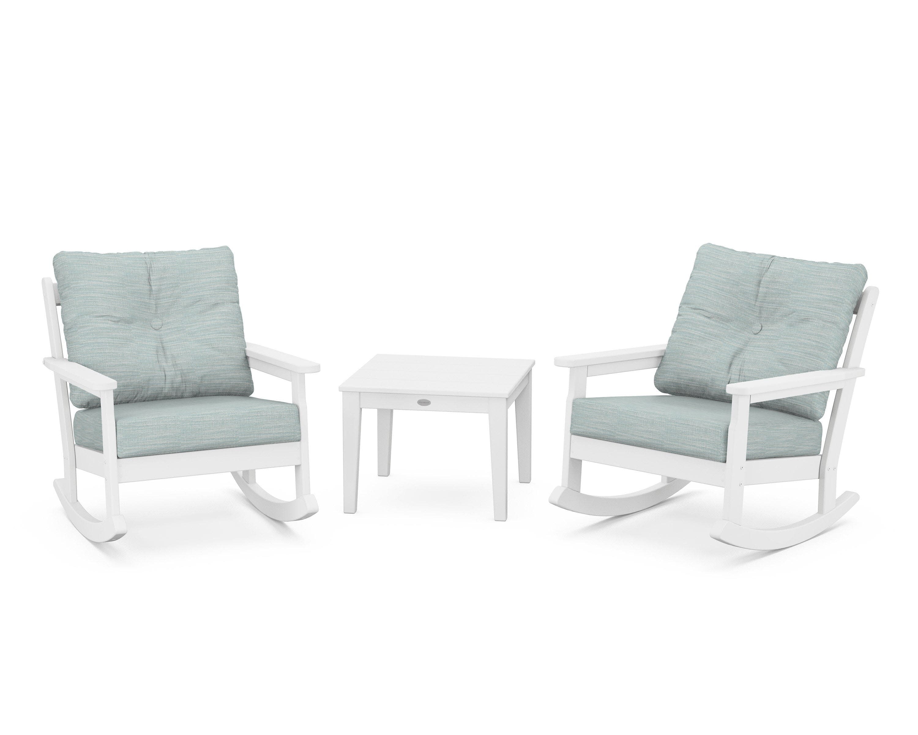 Vineyard 3-Piece Deep Seating Rocker Set in White / Soothe Mist