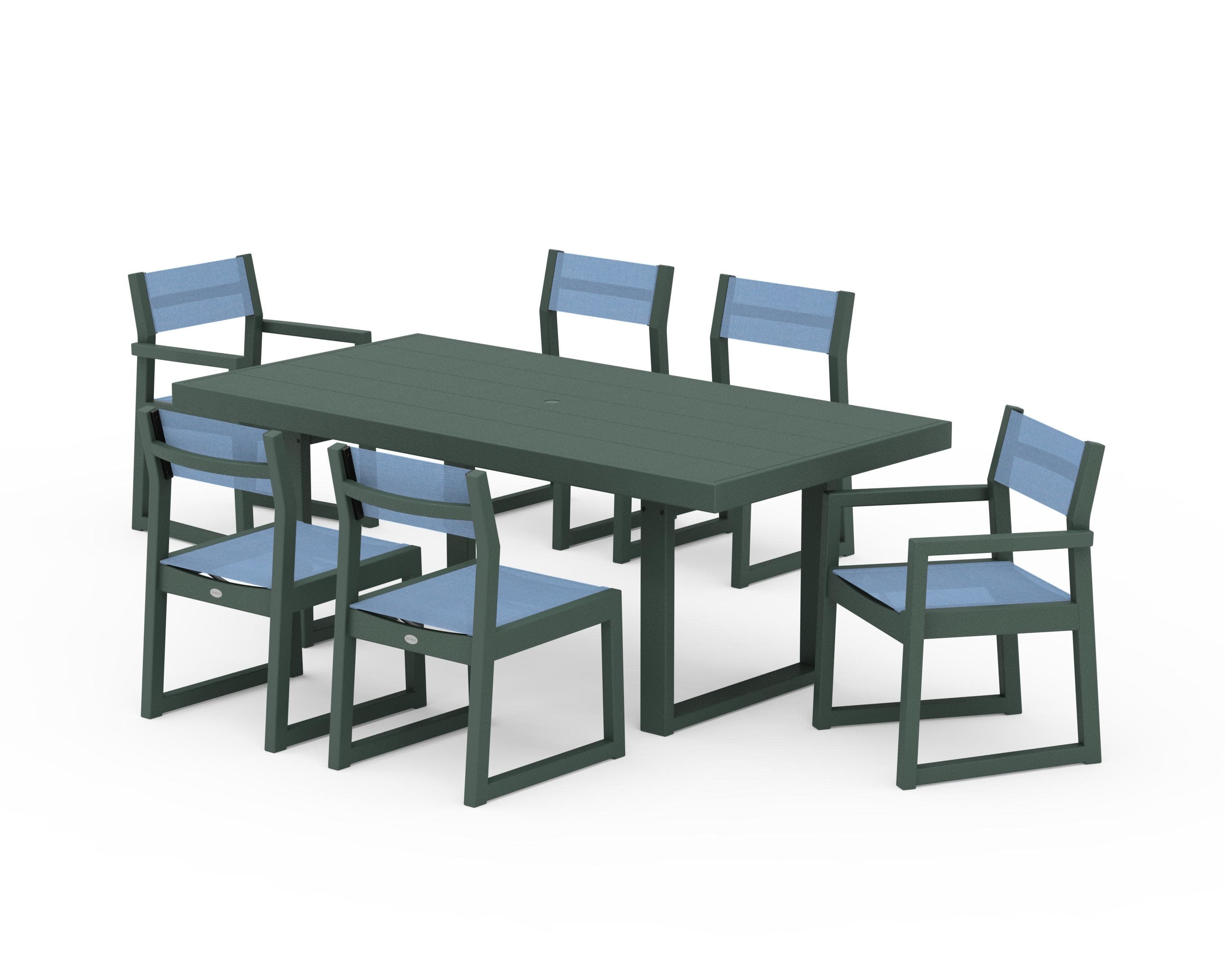 EDGE Sling 7-Piece Dining Set in Green / Poolside Sling