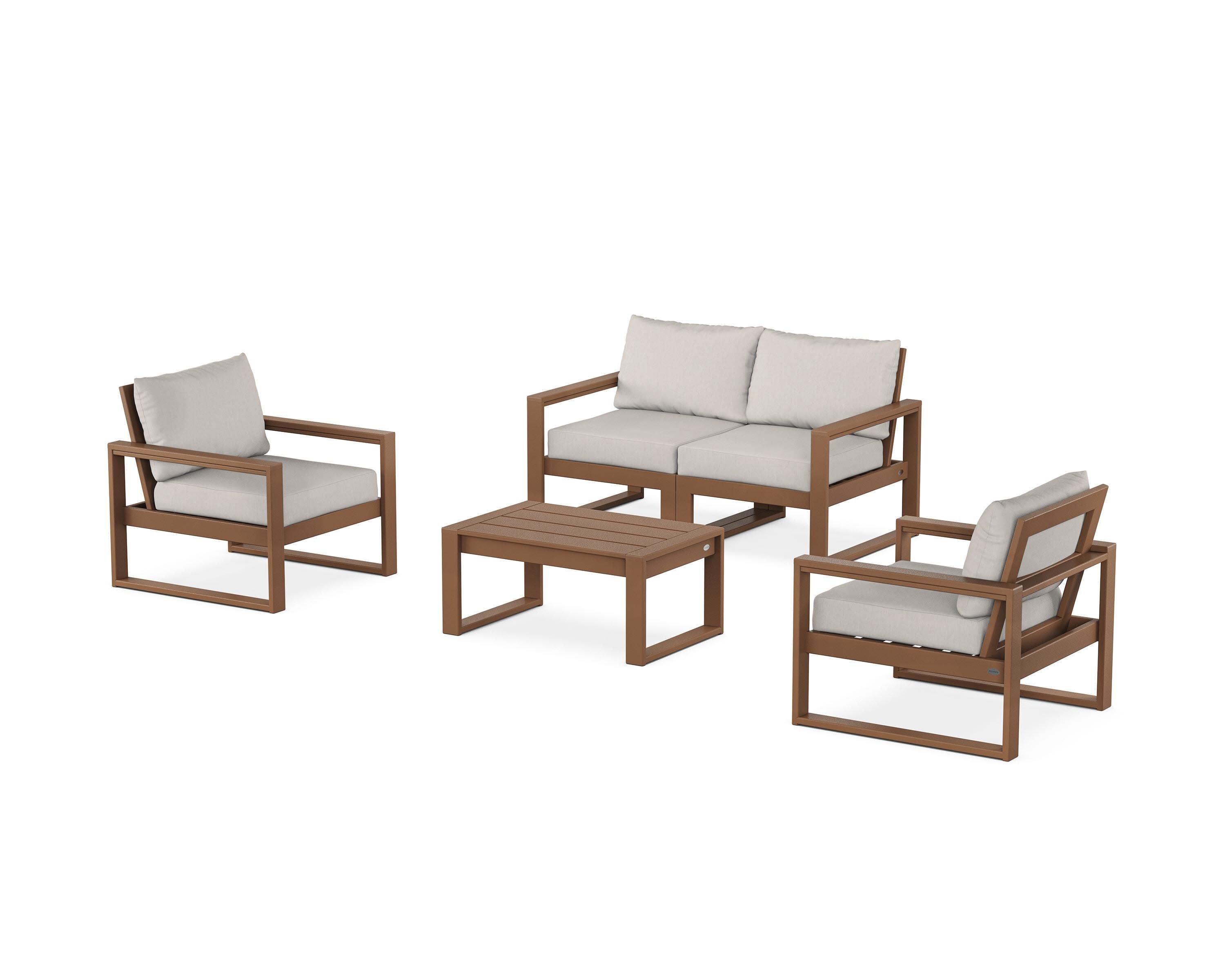 EDGE Sectional 4-Piece Deep Seating Set with Loveseat in Teak / Cast Ash