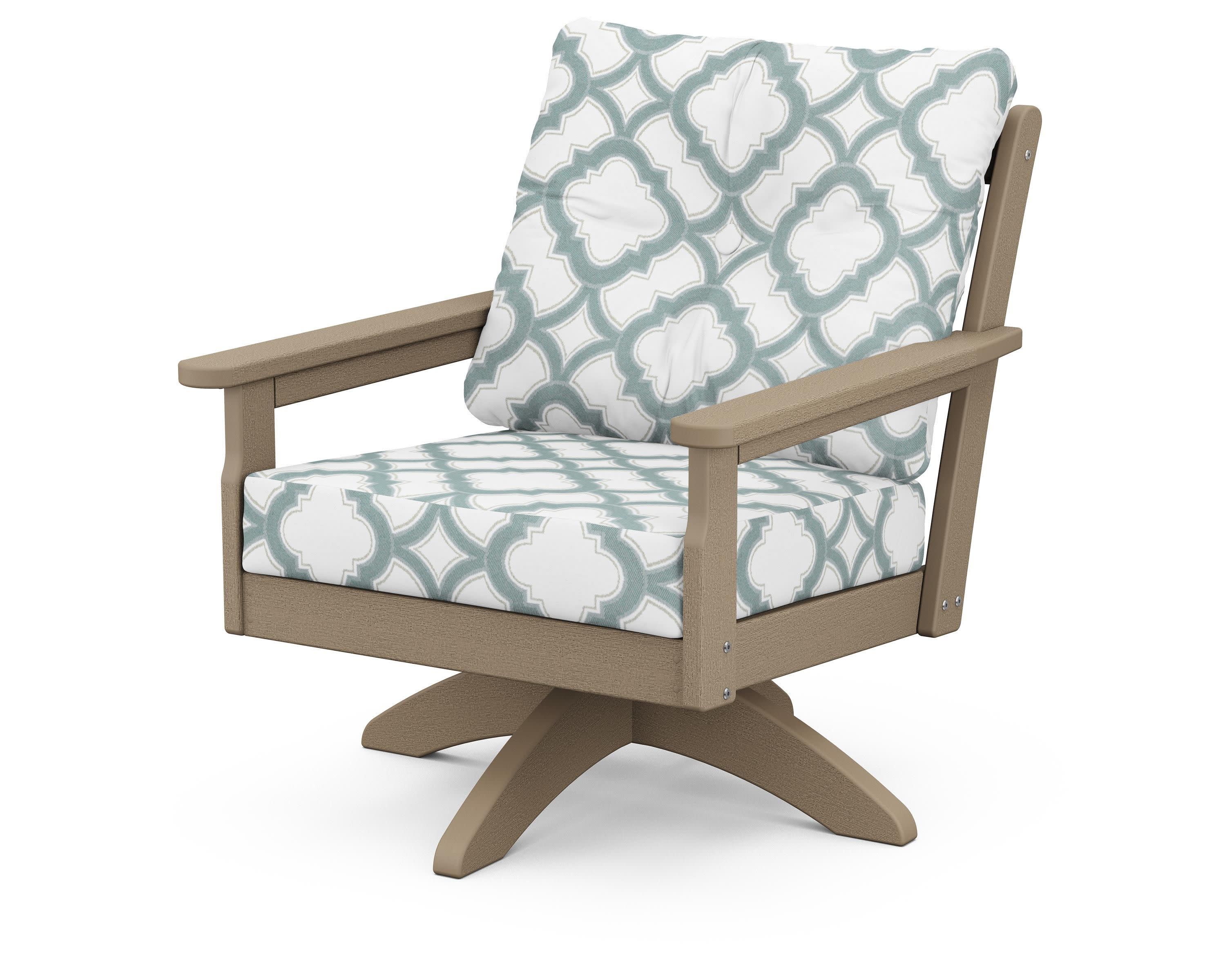 Vineyard Deep Seating Swivel Chair in Vintage Sahara / Trellis Glacier Spa