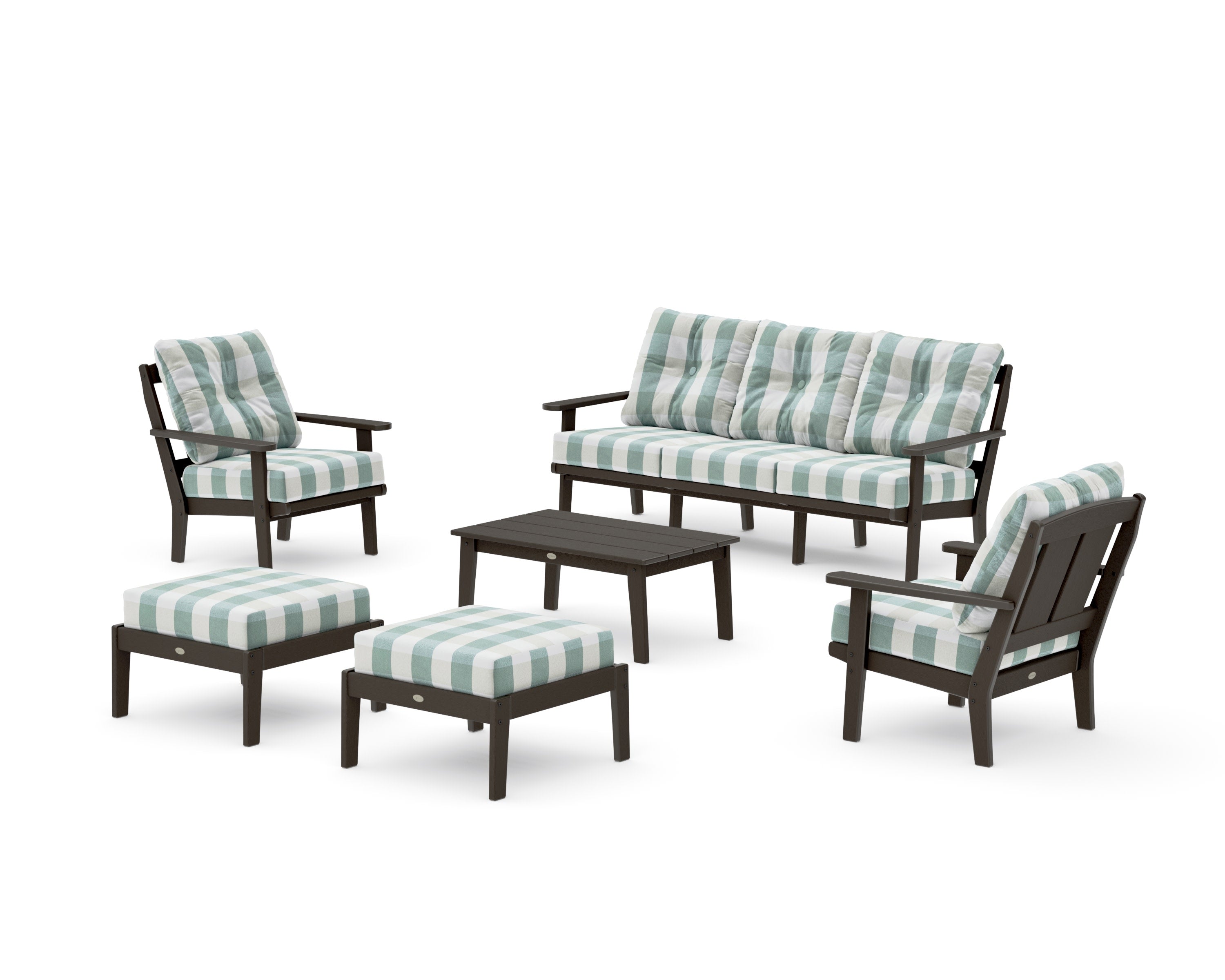 Mission 6-Piece Lounge Sofa Set in Vintage Coffee / Buffalo Plaid Glacier Spa