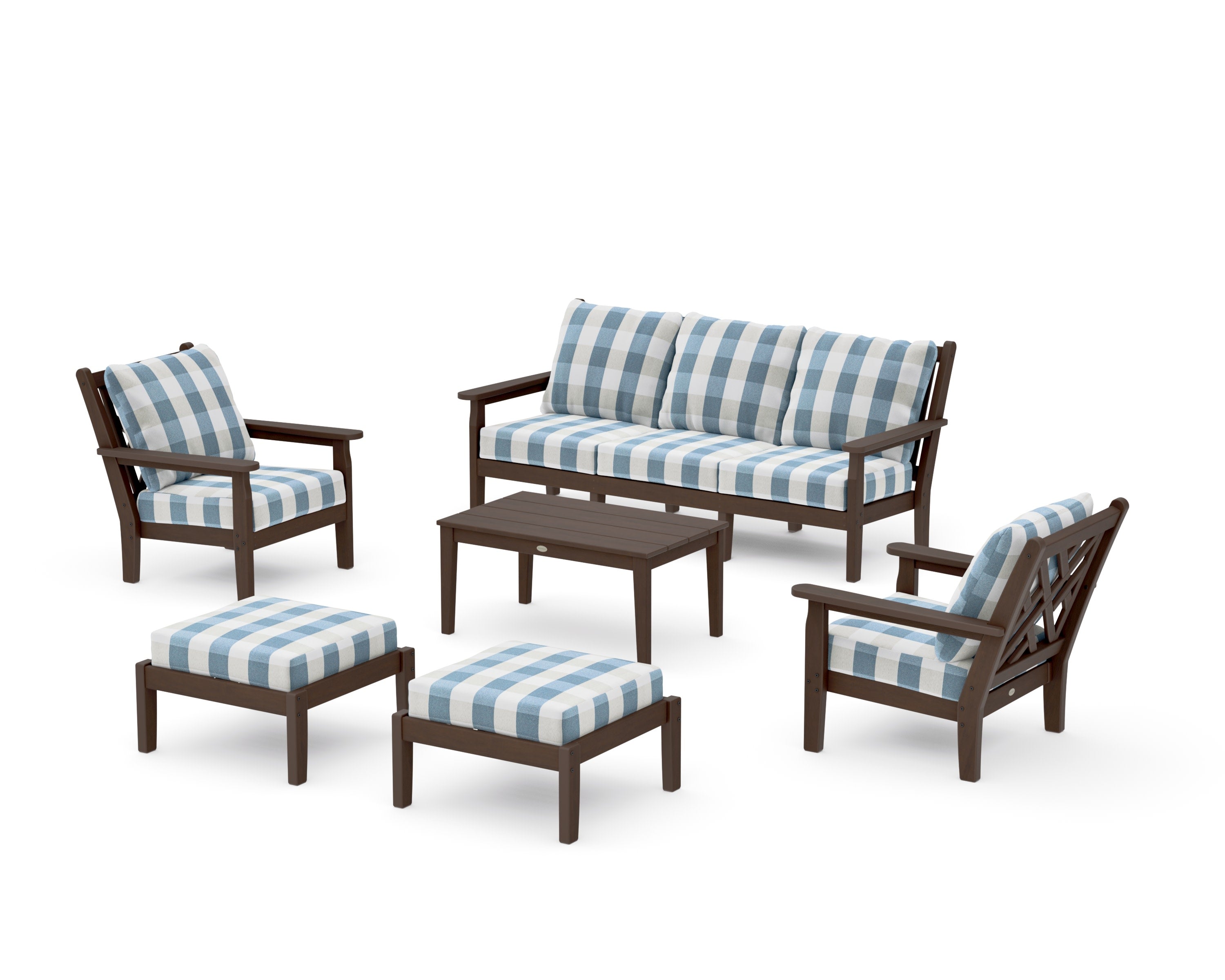 Chippendale 6-Piece Lounge Sofa Set in Kona / Buffalo Plaid Sky Blue