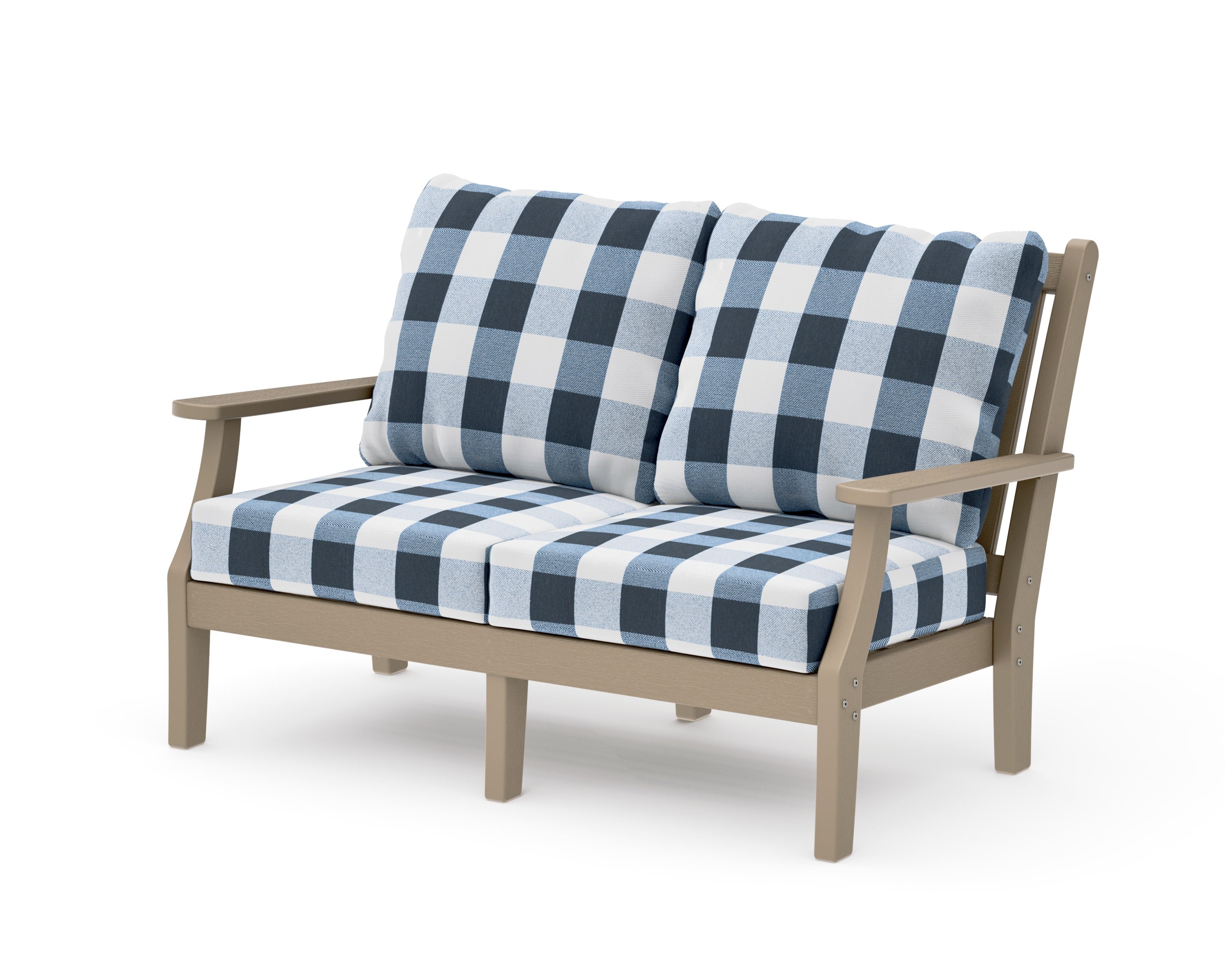 Wovendale Deep Seating Loveseat in Vintage Sahara / Buffalo Plaid Marine Indigo