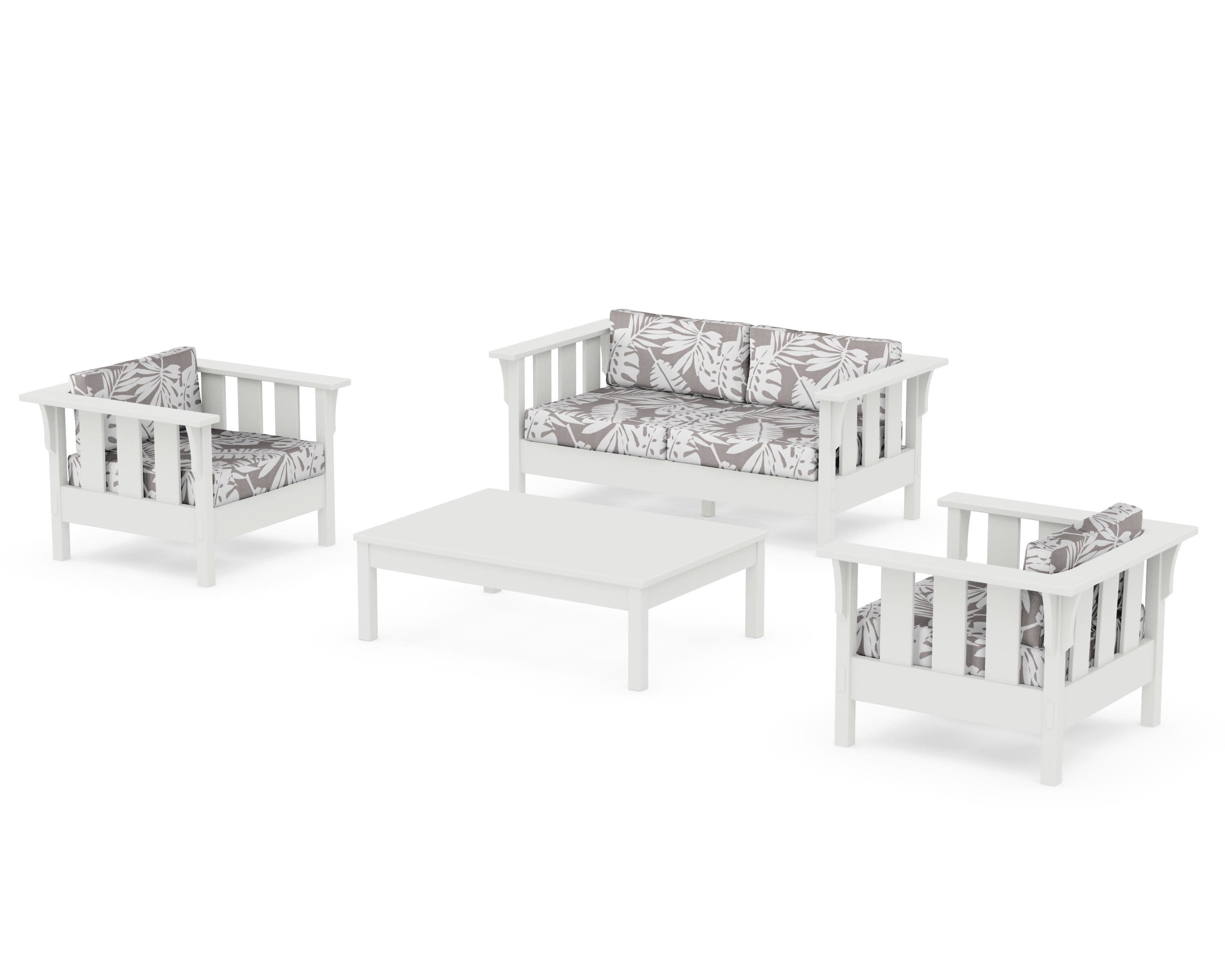 Acadia 4-Piece Deep Seating Set with Loveseat in Vintage White / Leaf Grey Mist