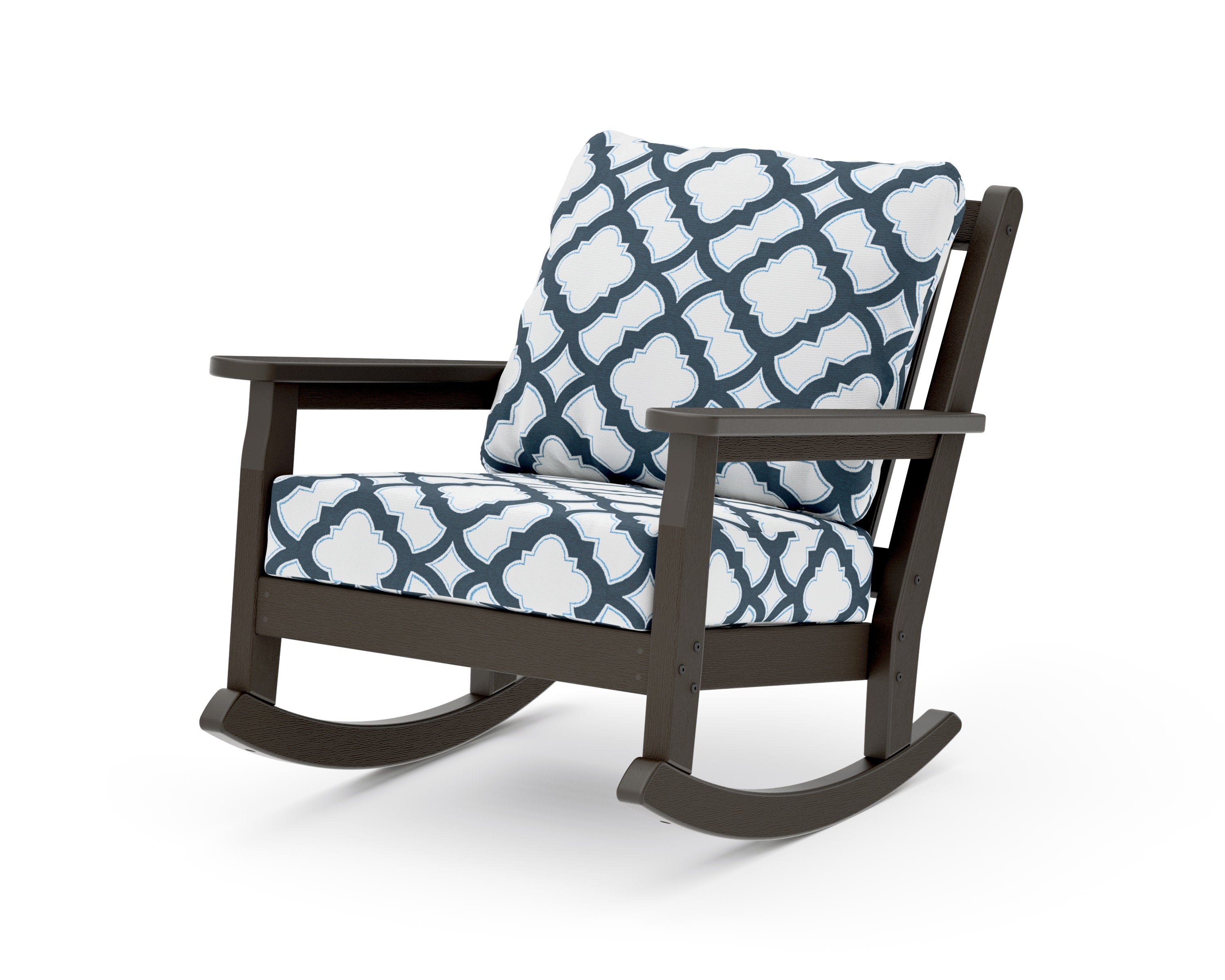 Chippendale Deep Seating Rocking Chair in Vintage Coffee / Trellis Marine Indigo