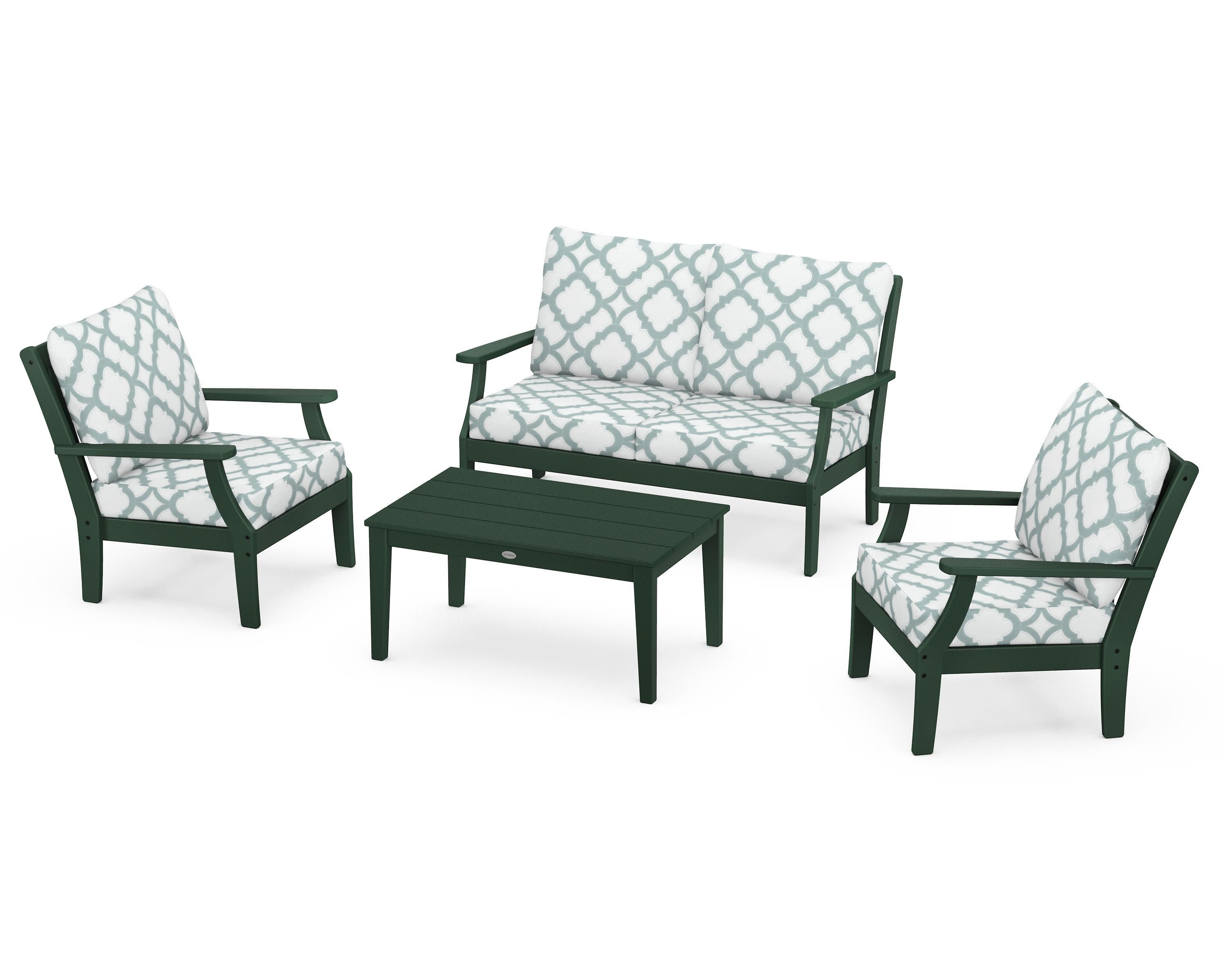 Braxton 4-Piece Deep Seating Chair Set in Green / Trellis Glacier Spa
