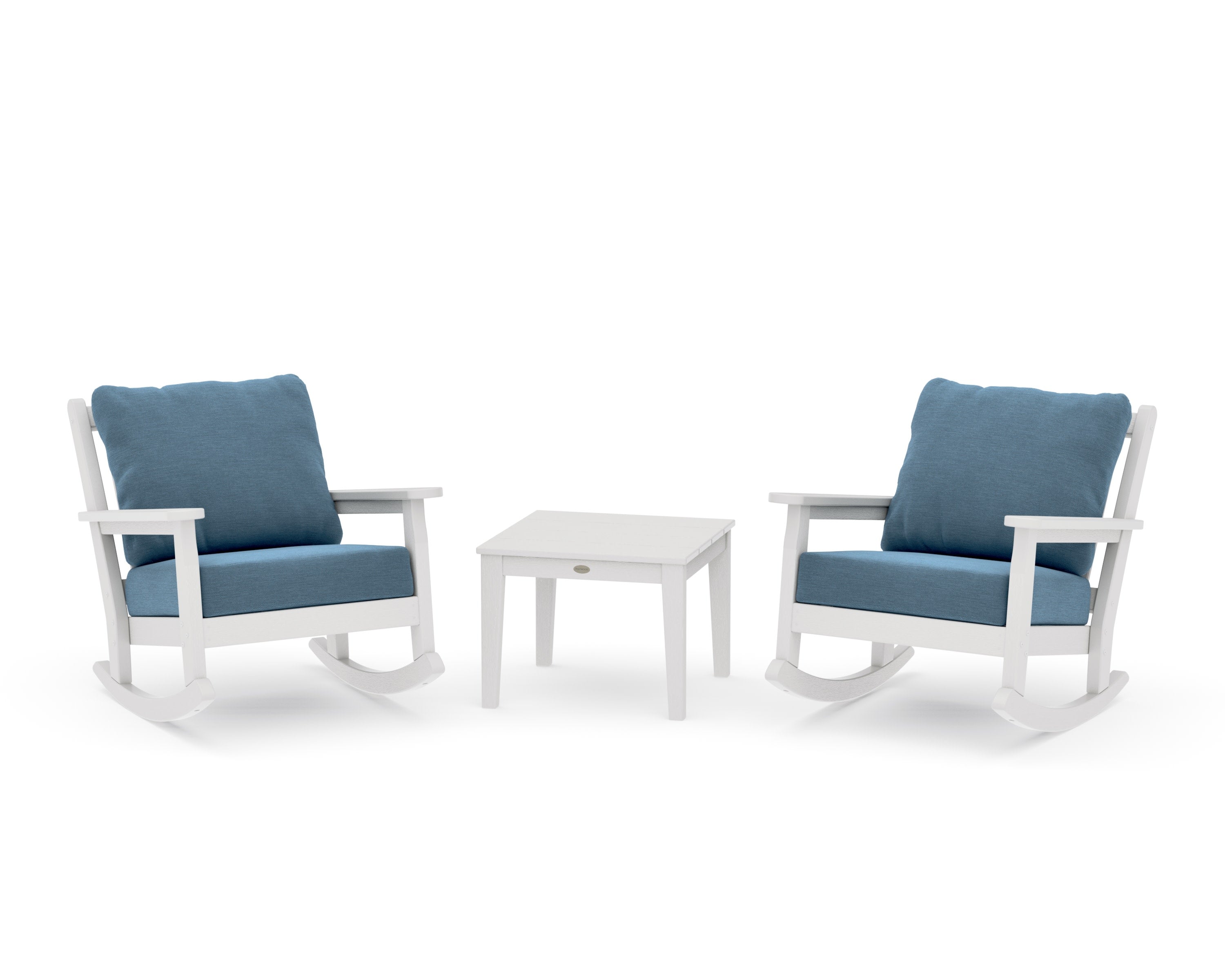 Chippendale 3-Piece Deep Seating Rocker Set in Vintage White / Sky Blue