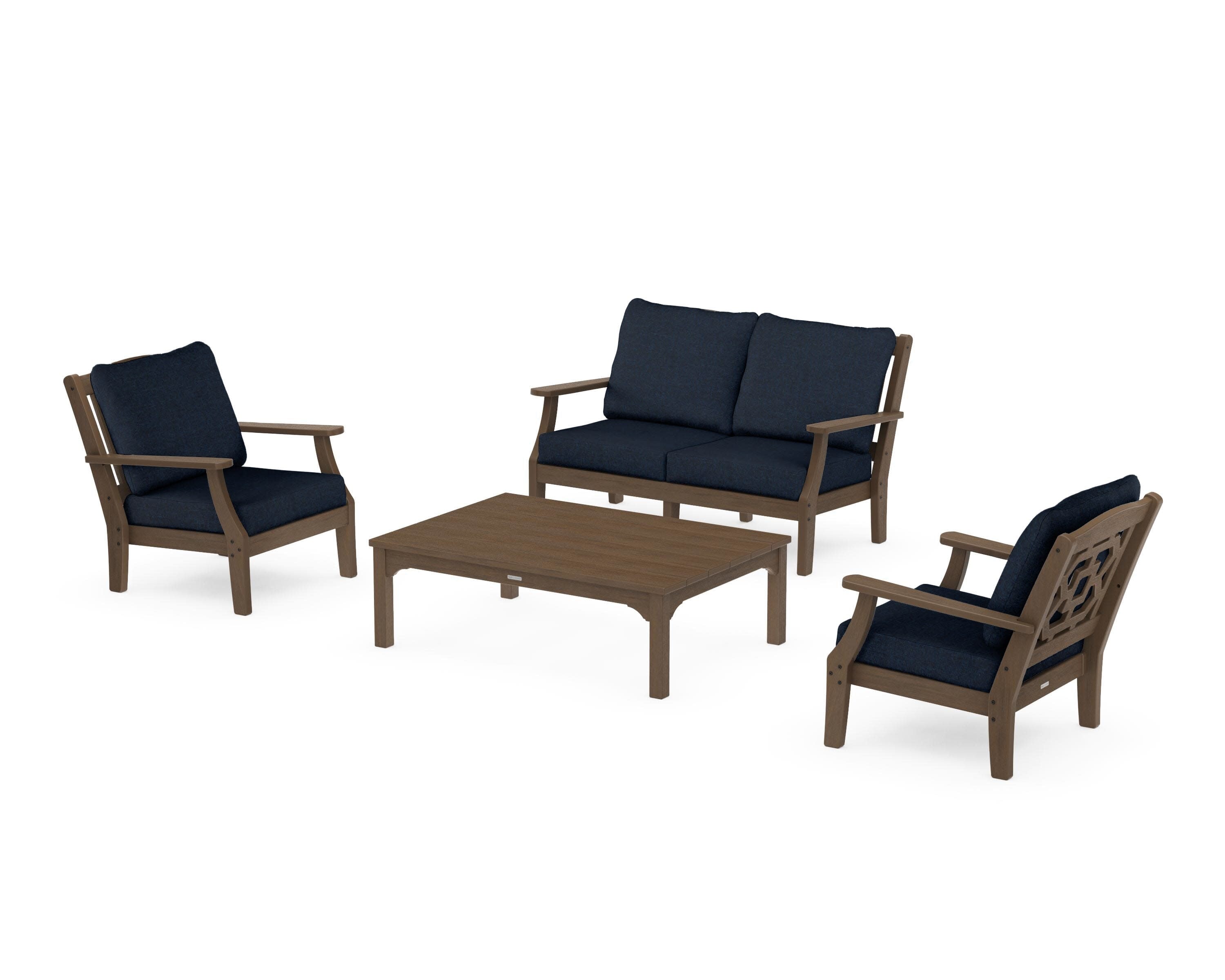 Chinoiserie 4-Piece Deep Seating Set with Loveseat in Kona / Marine Indigo