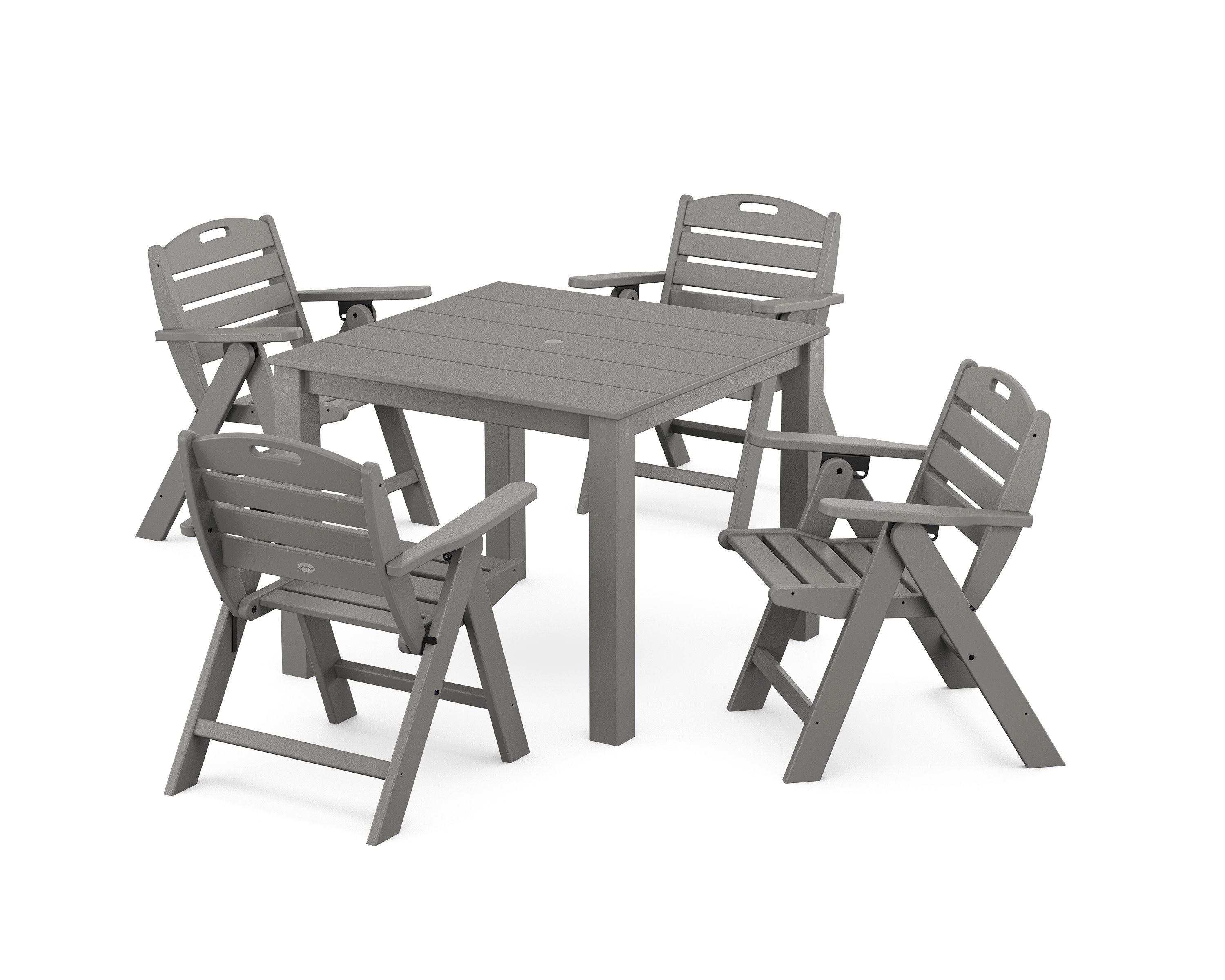 Nautical Folding Lowback Chair 5-Piece Parsons Dining Set in Slate Grey