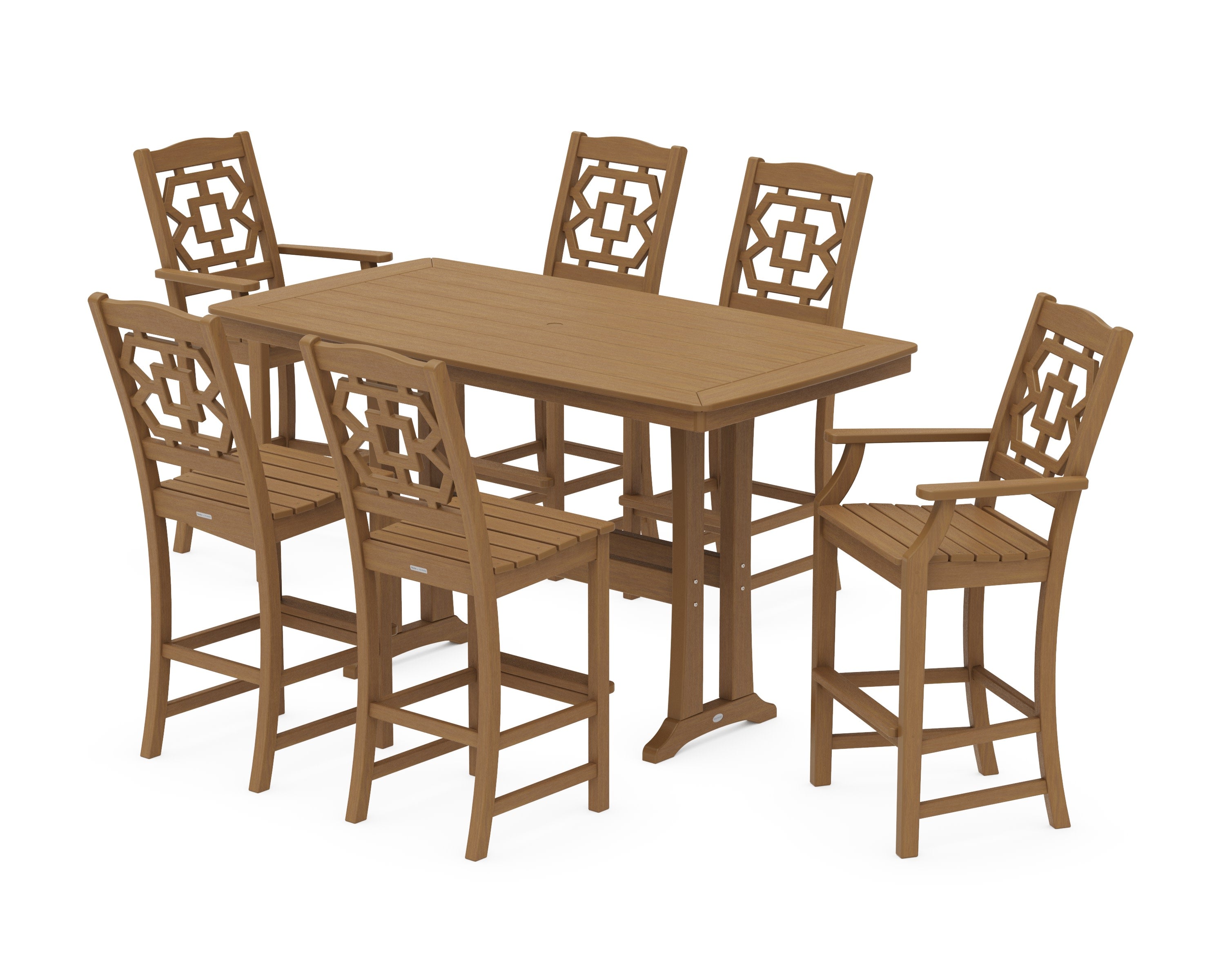 Chinoiserie 7-Piece Bar Set with Trestle Legs in Natural