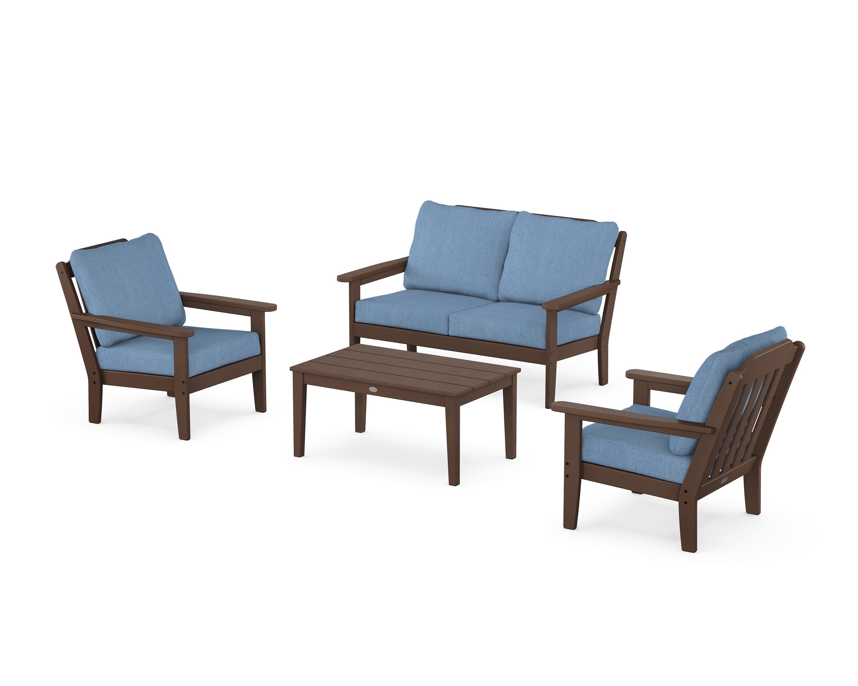 Cottage 4-Piece Deep Seating Set with Loveseat in Mahogany / Sky Blue
