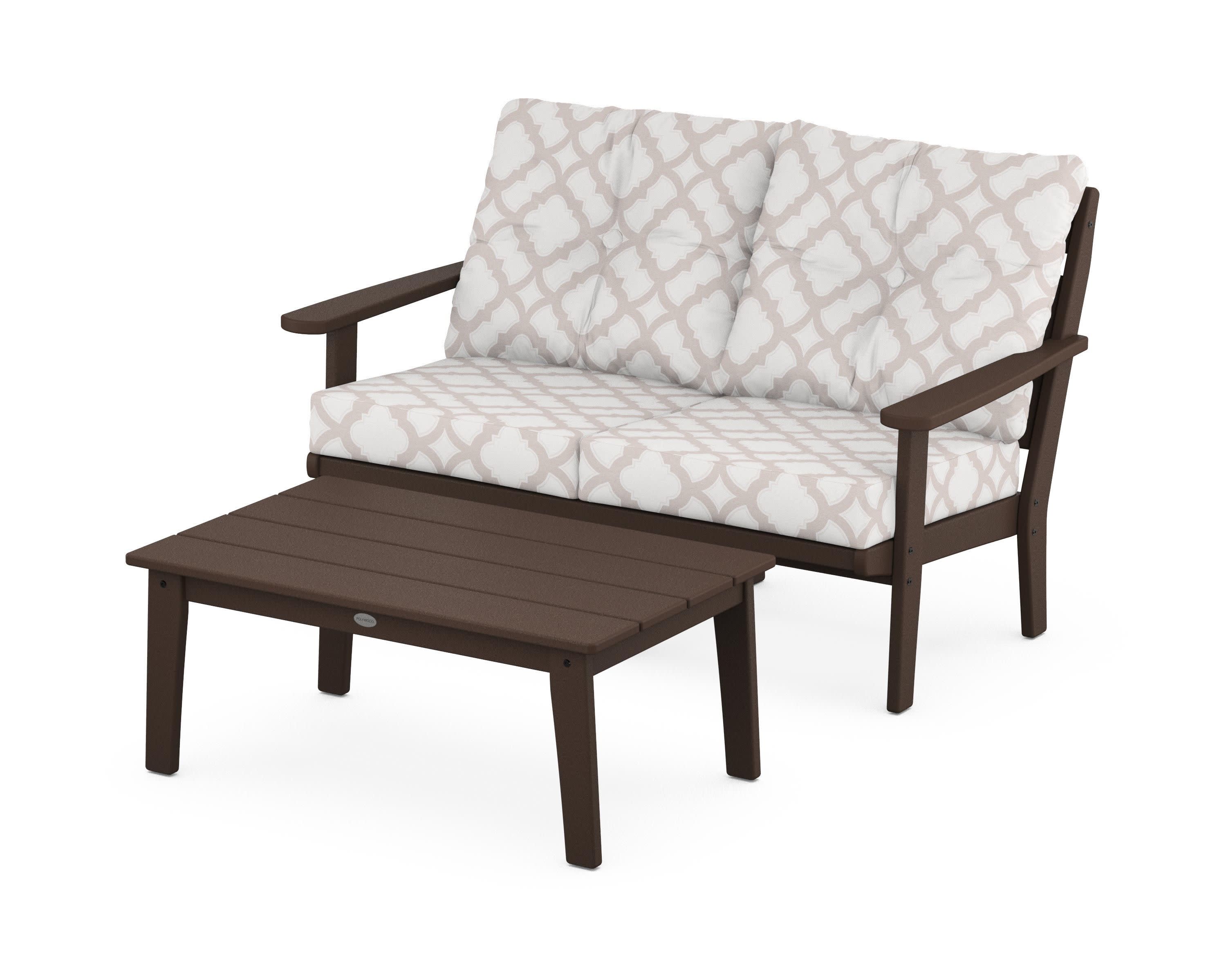 Lakeside 2-Piece Lounge Loveseat Set in Mahogany / Trellis Dune Burlap