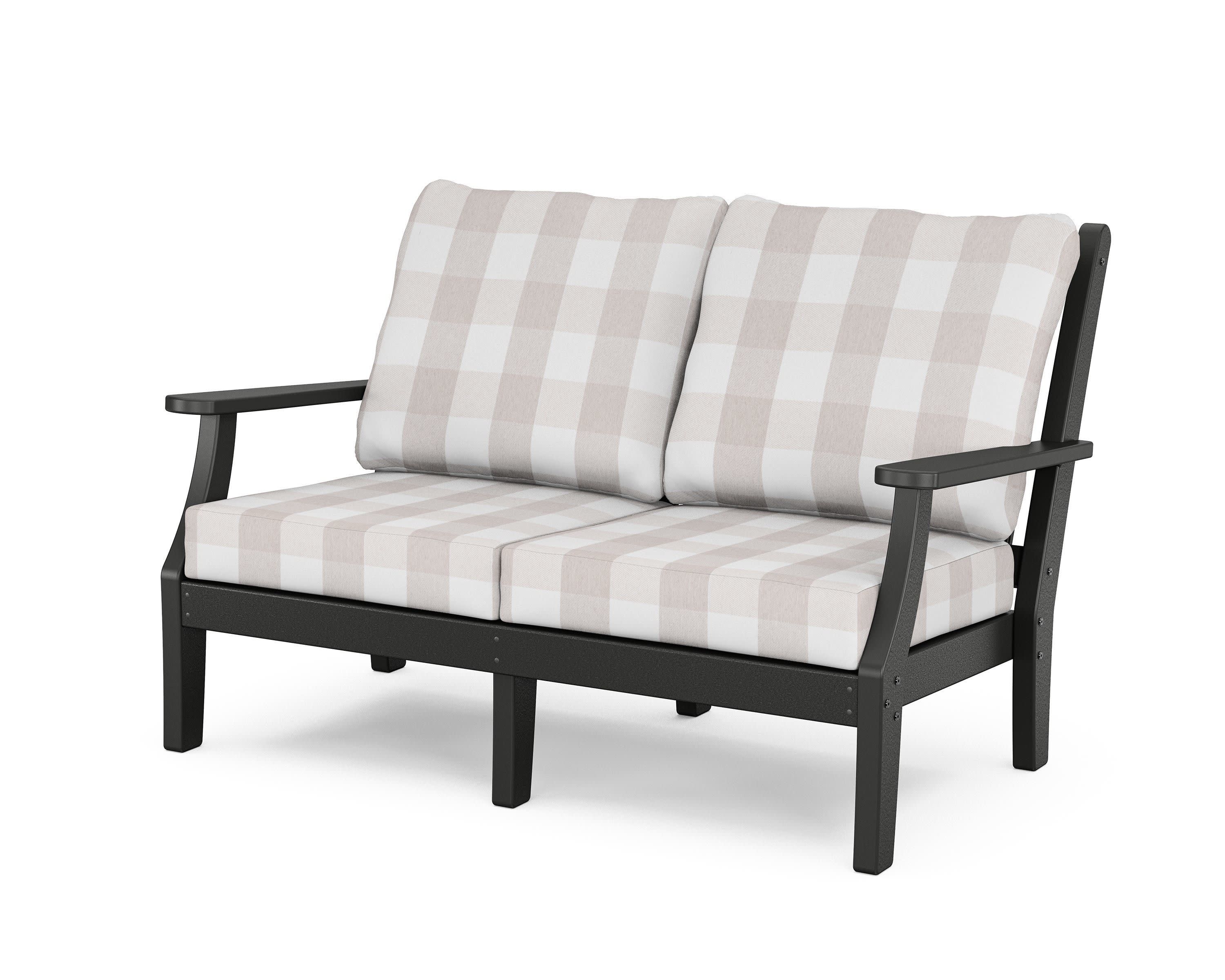Wovendale Deep Seating Loveseat in Black / Buffalo Plaid Dune Burlap