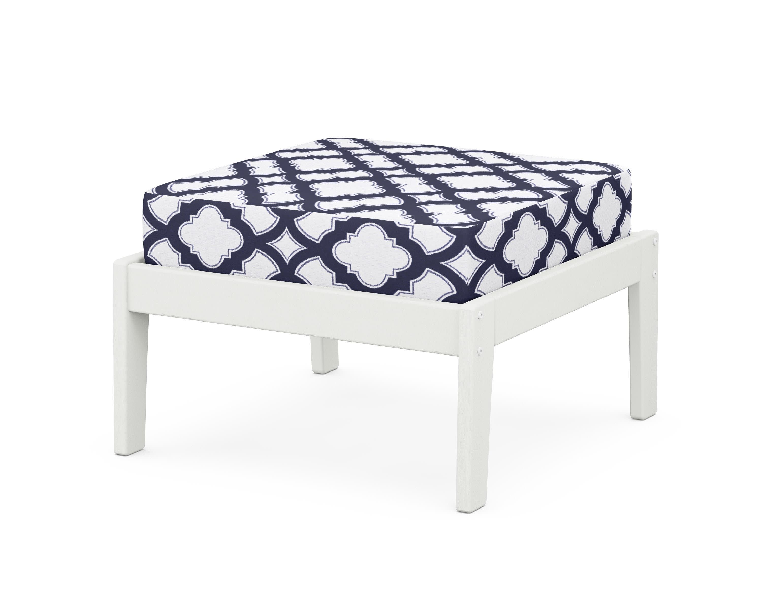 Deep Seating Ottoman in Vintage White / Trellis Navy