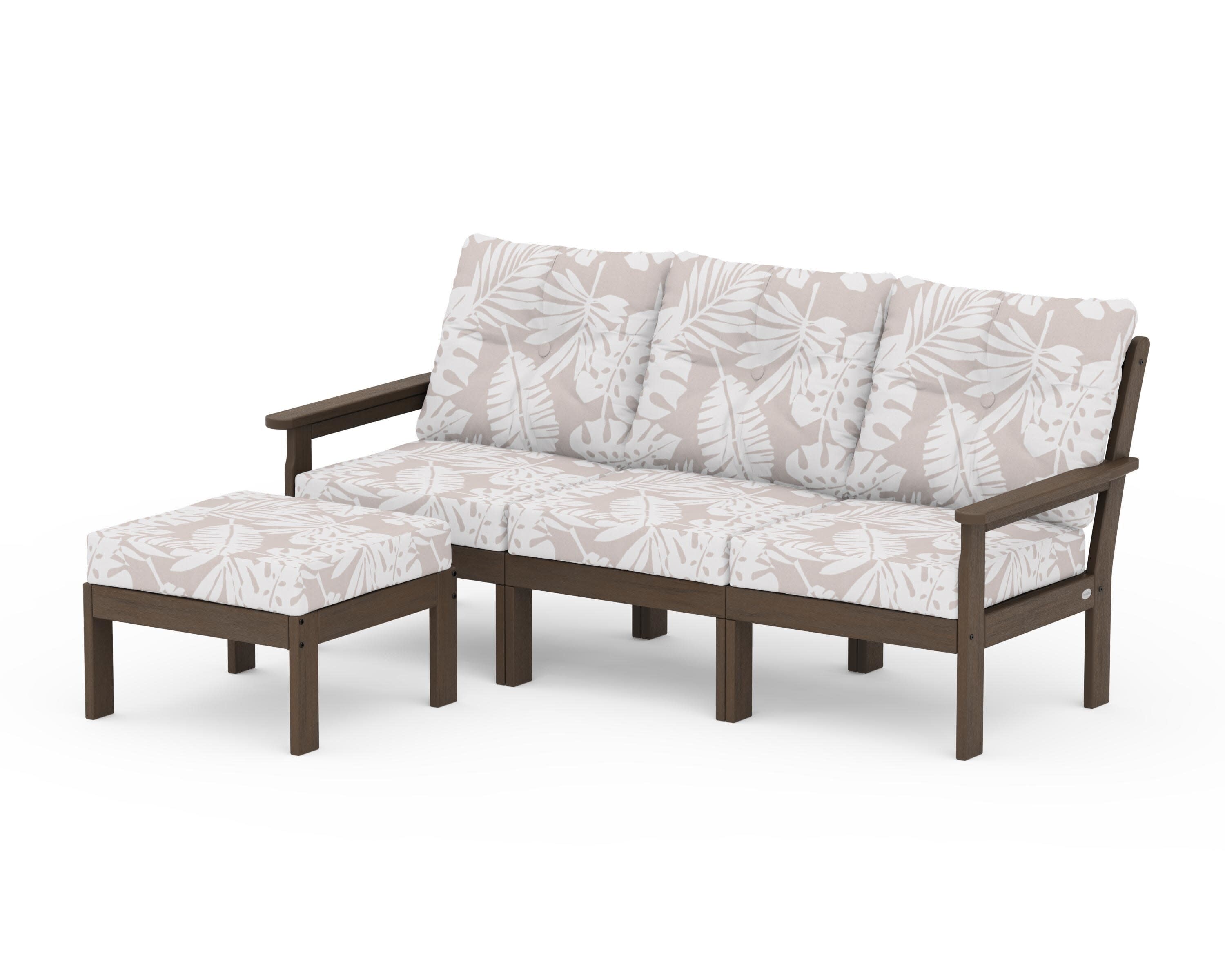 Vineyard 4-Piece Sectional with Ottoman in Kona / Leaf Dune Burlap