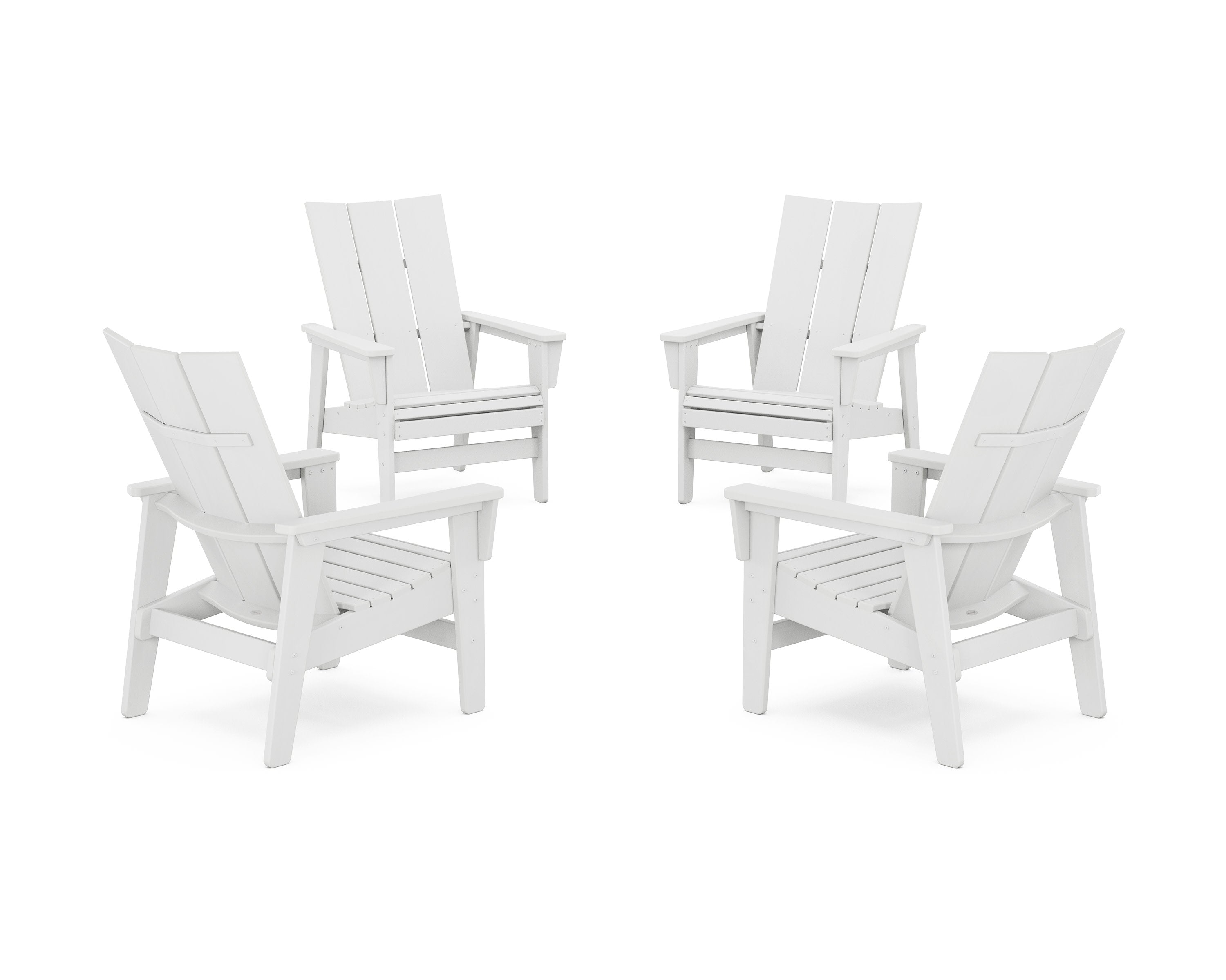 4-Piece Modern Grand Upright Adirondack Chair Conversation Set in White