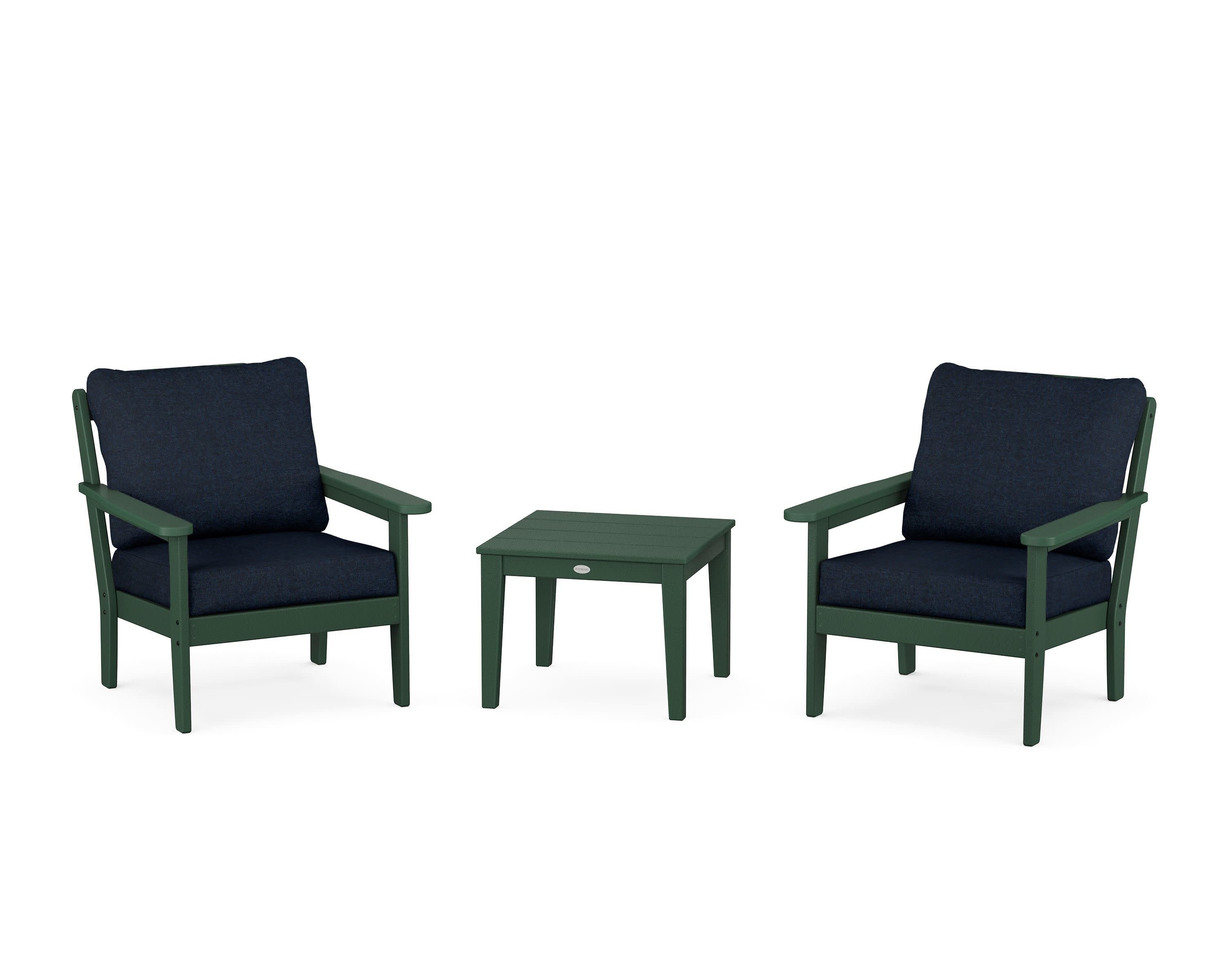 Cottage 3-Piece Deep Seating Set in Green / Marine Indigo