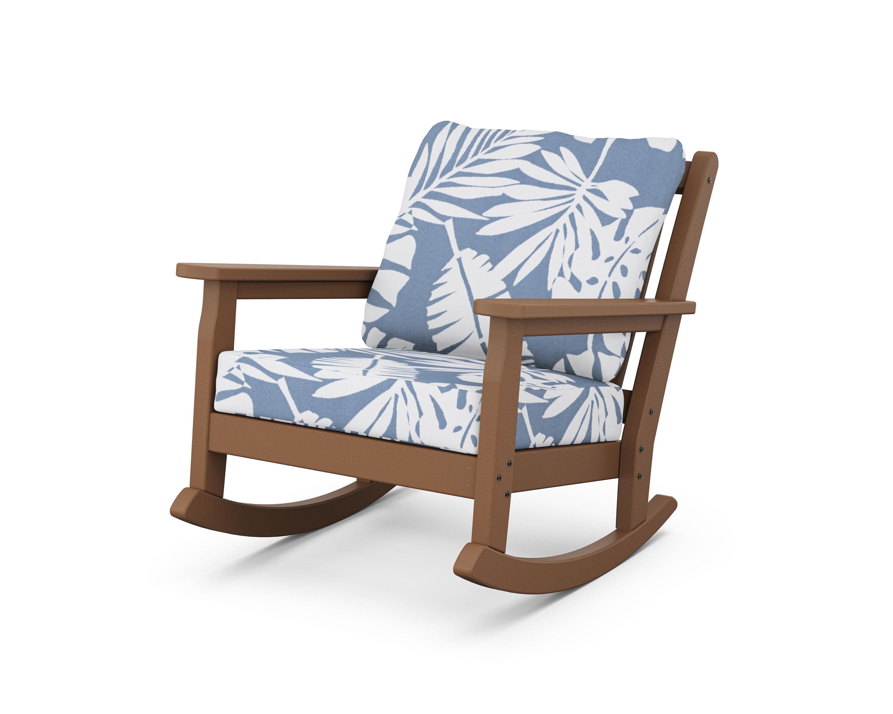 Chippendale Deep Seating Rocking Chair in Teak / Leaf Sky Blue