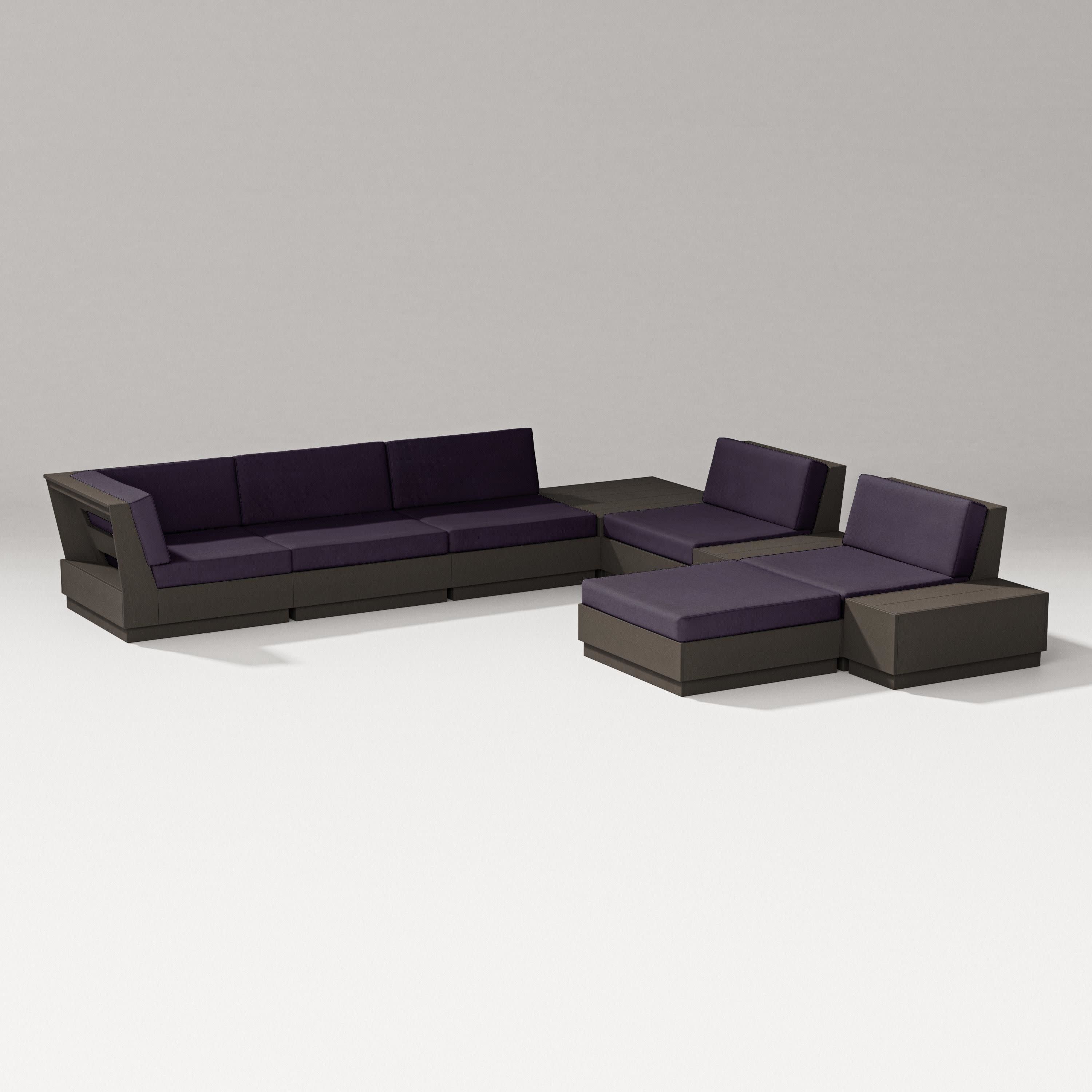 Elevate 9-Piece Conversation Sectional in Vintage Coffee / Navy Linen