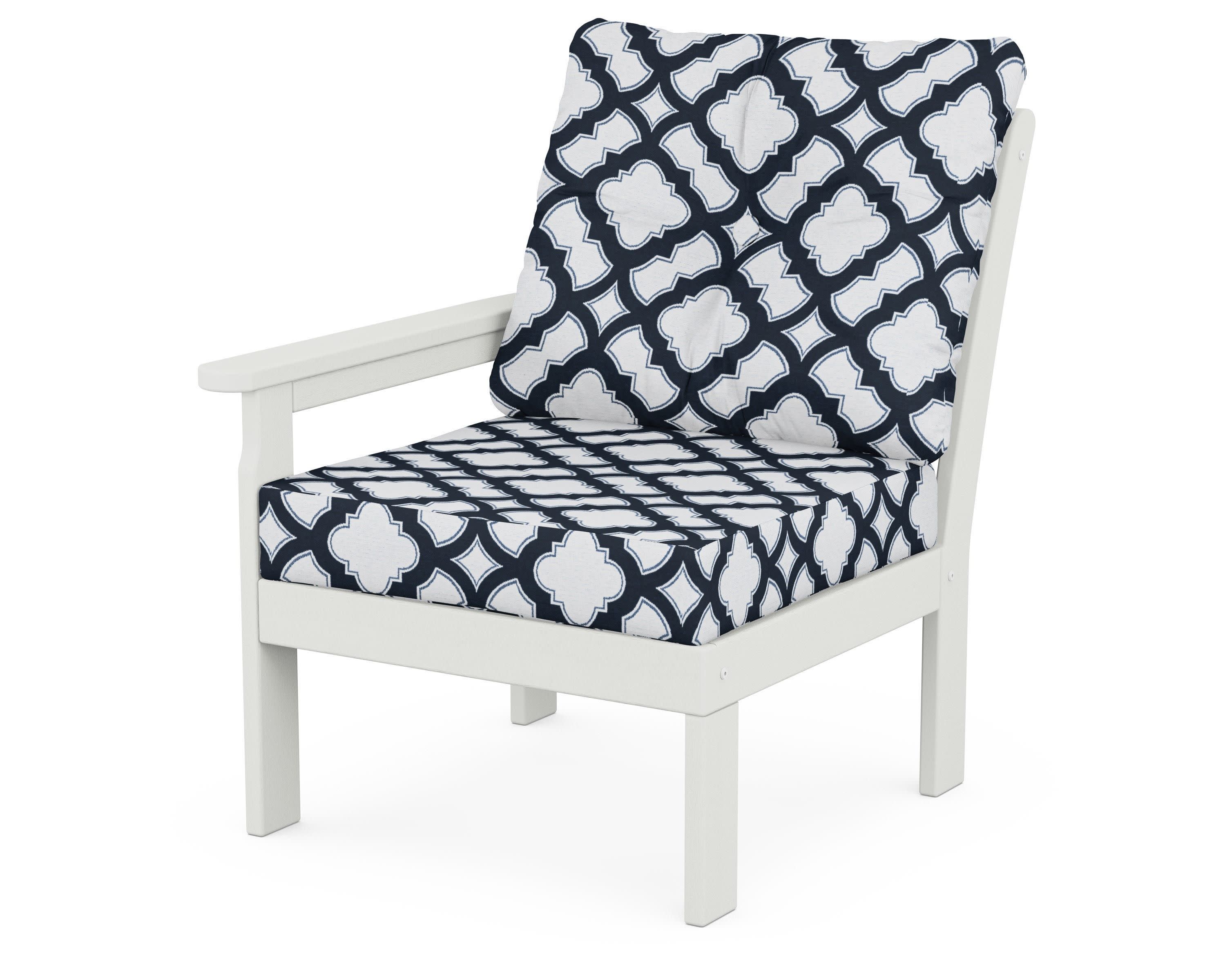Vineyard Modular Left Arm Chair in Vintage White / Trellis Marine Indigo