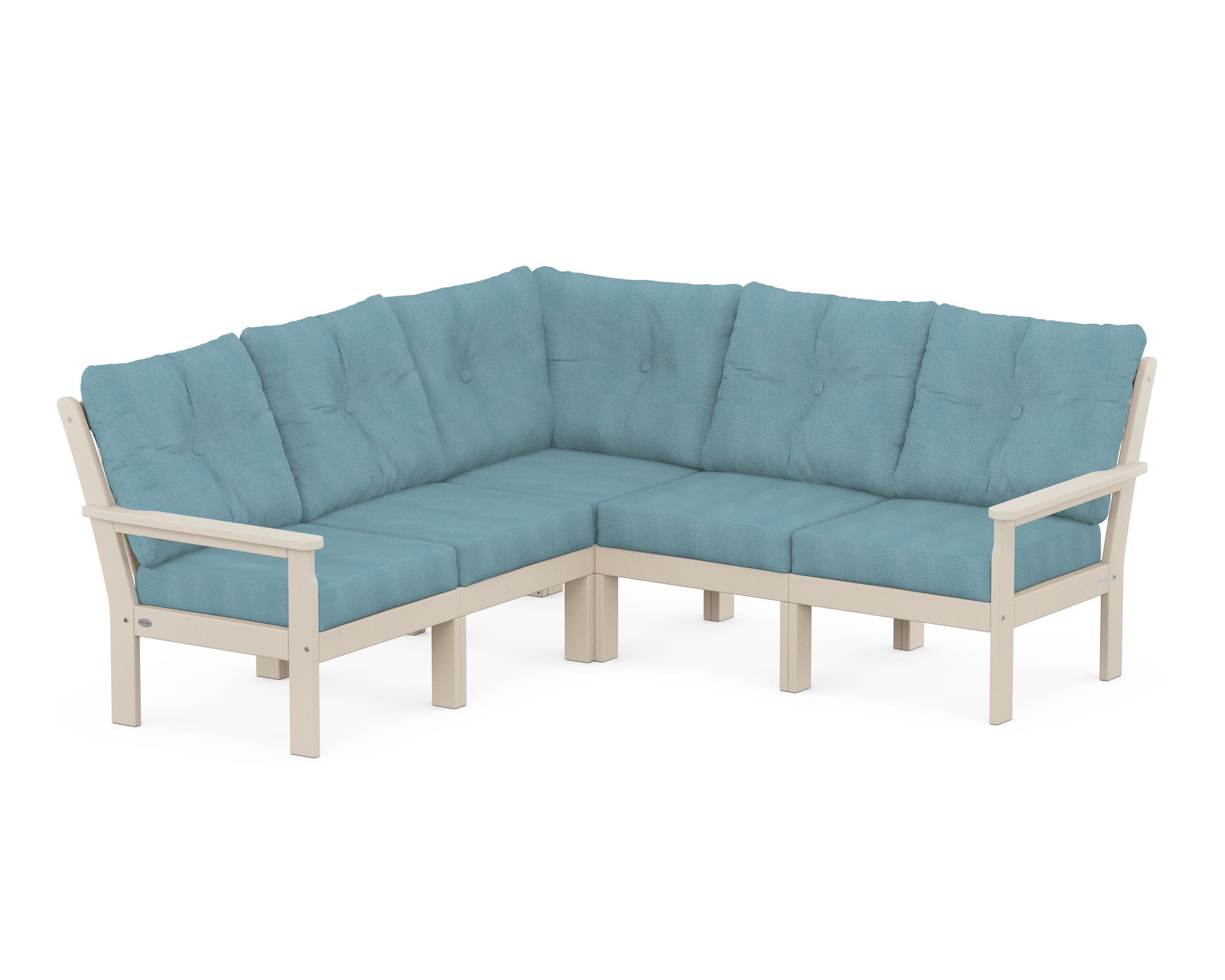 Vineyard 5-Piece Sectional in Sand / Lattice Sky Blue