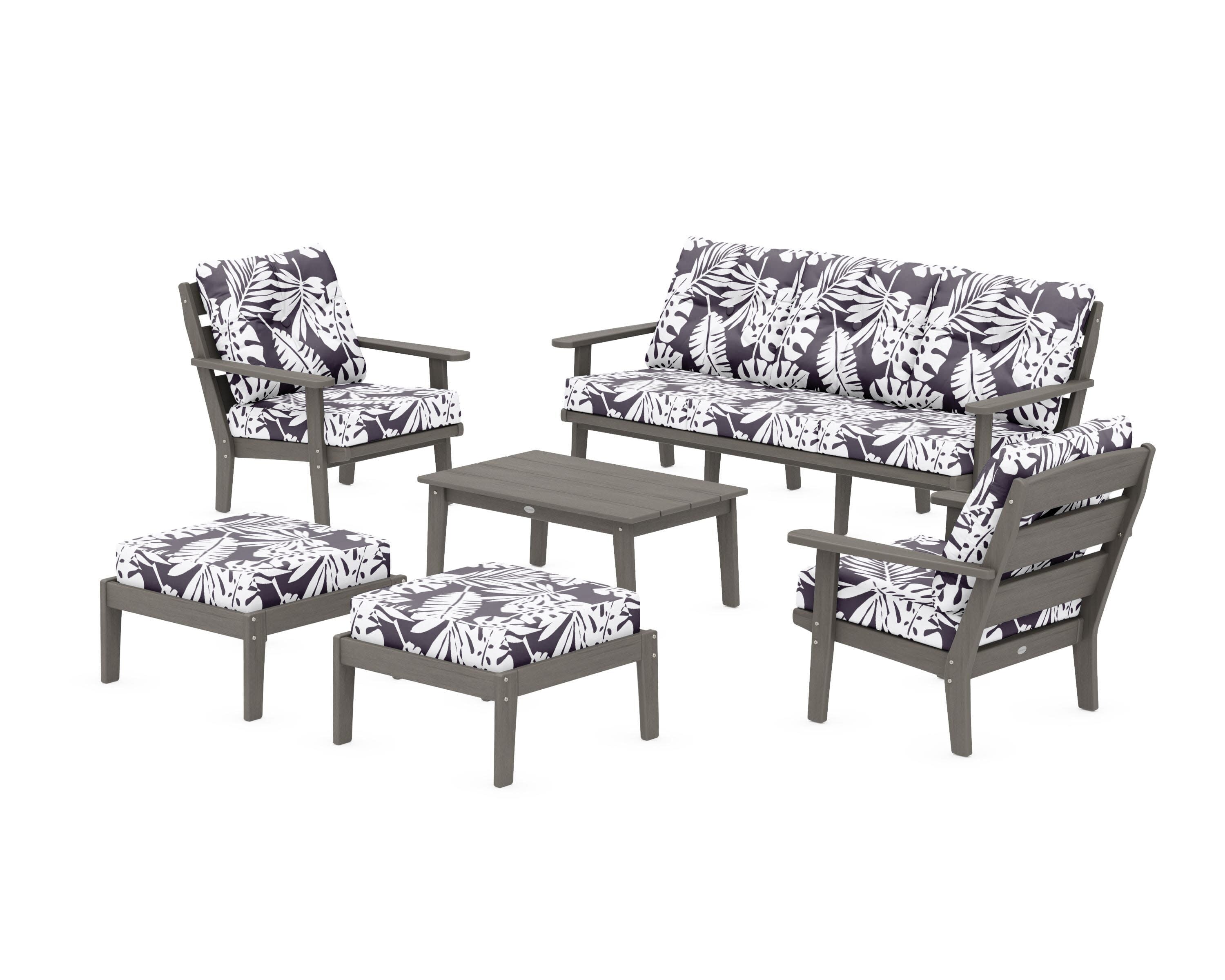 Lakeside 6-Piece Lounge Sofa Set in Driftwood / Leaf Navy