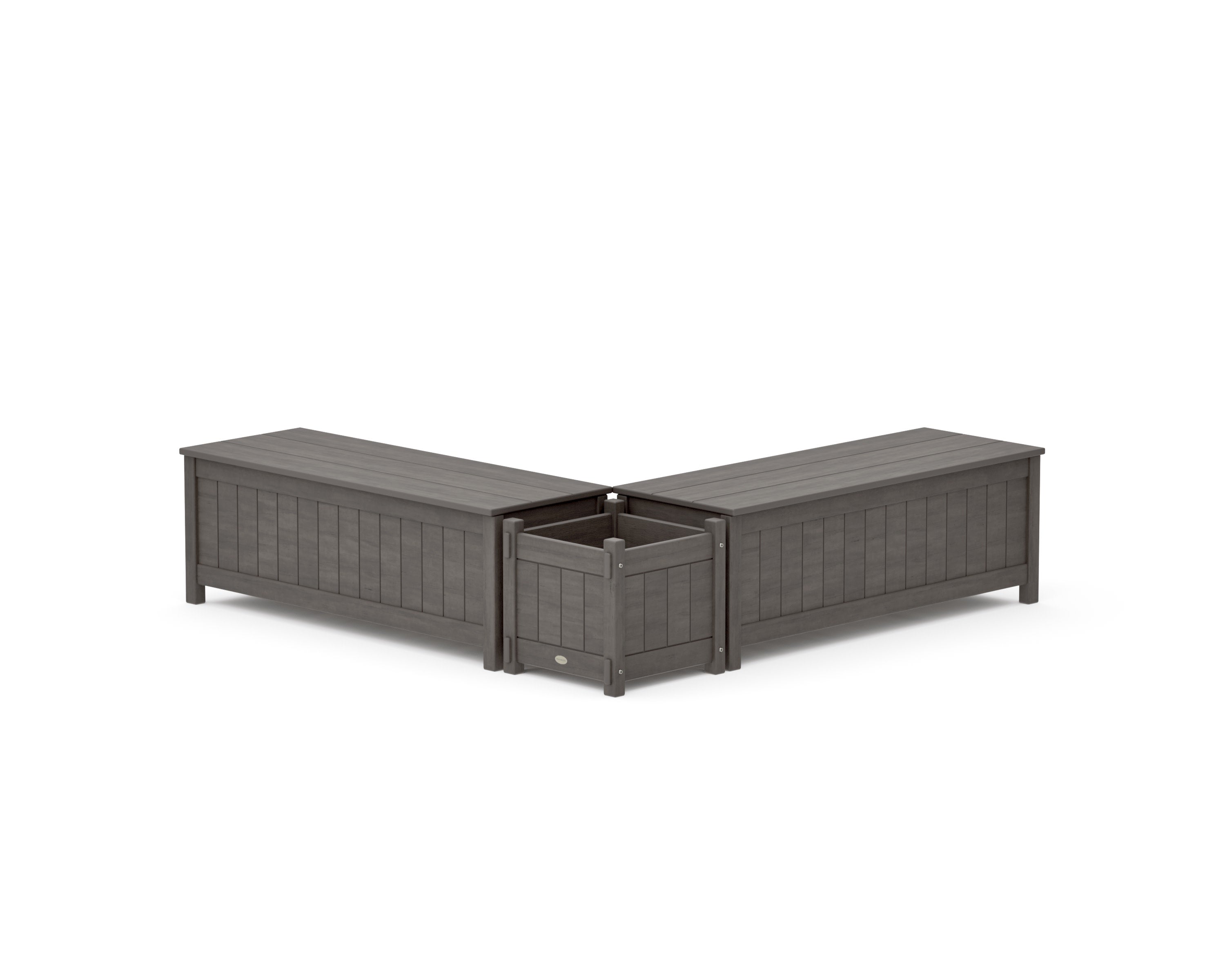 48" Vineyard L- Shaped Planter Storage Bench Set in Driftwood