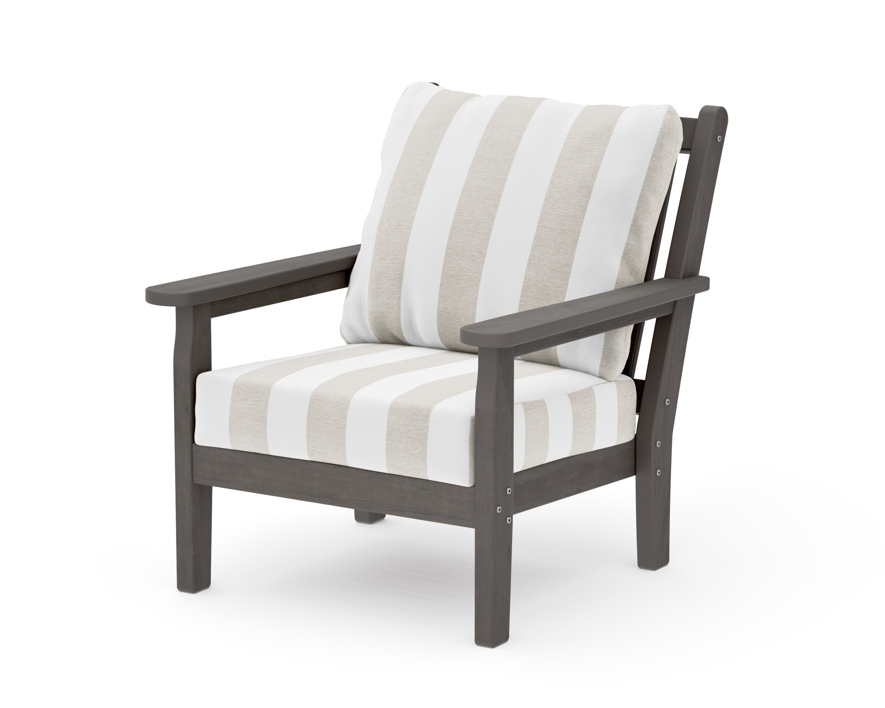 Chippendale Deep Seating Chair in Driftwood / Cabana Stripe Dune Burlap