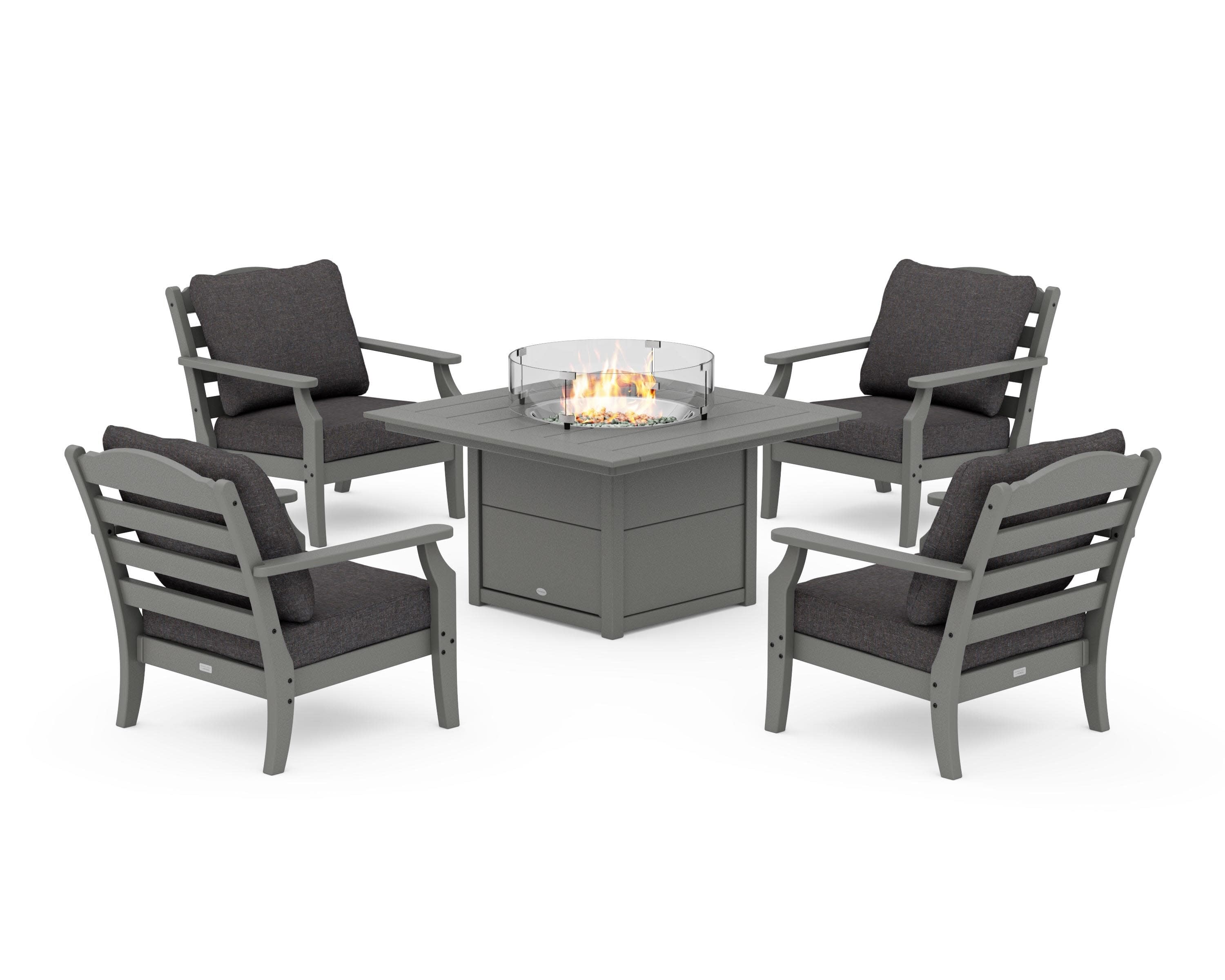 Savannah 5-Piece Deep Seating Set with Fire Pit Table in Slate Grey / Ash Charcoal
