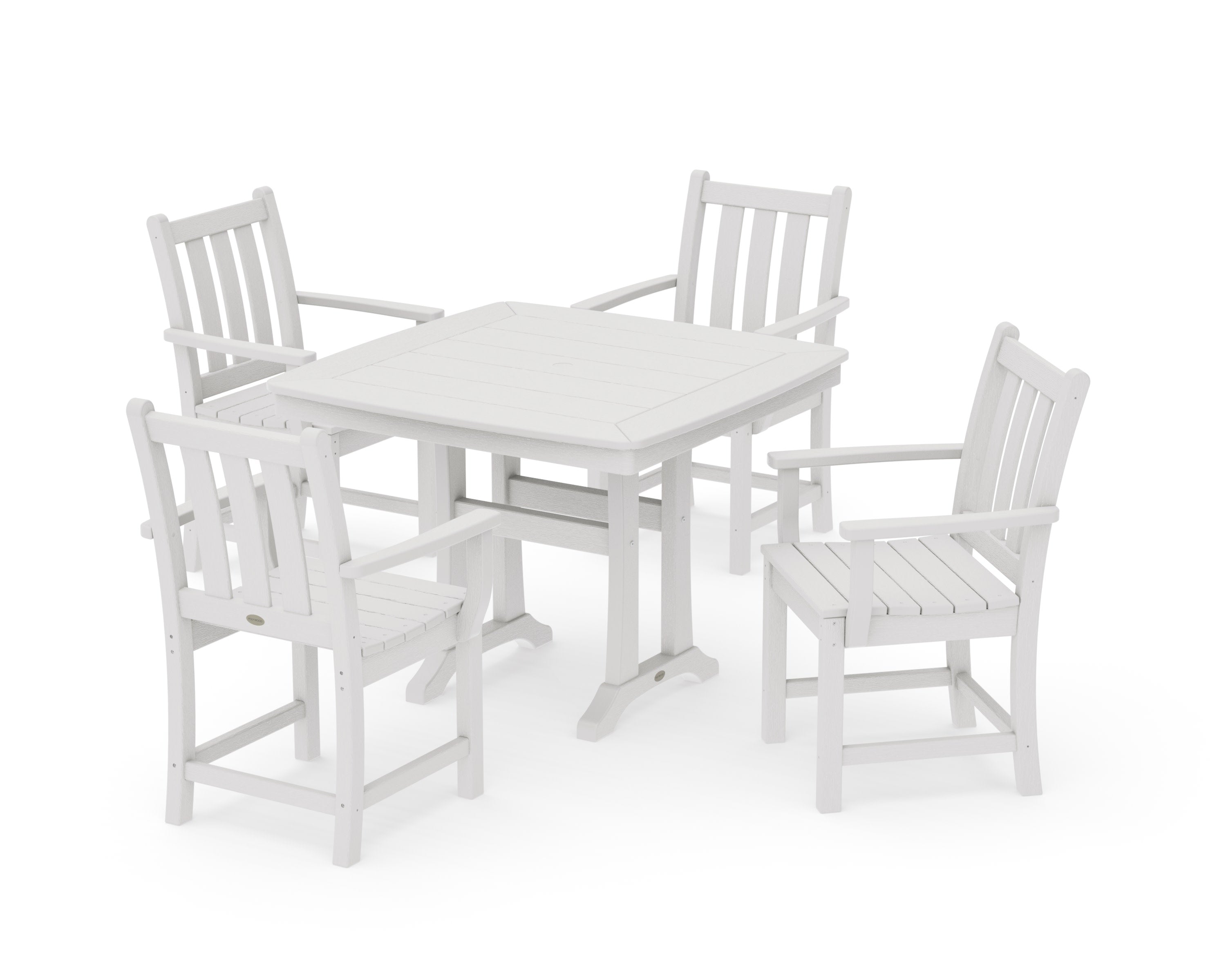 Traditional Garden 5-Piece Dining Set with Trestle Legs in Vintage White