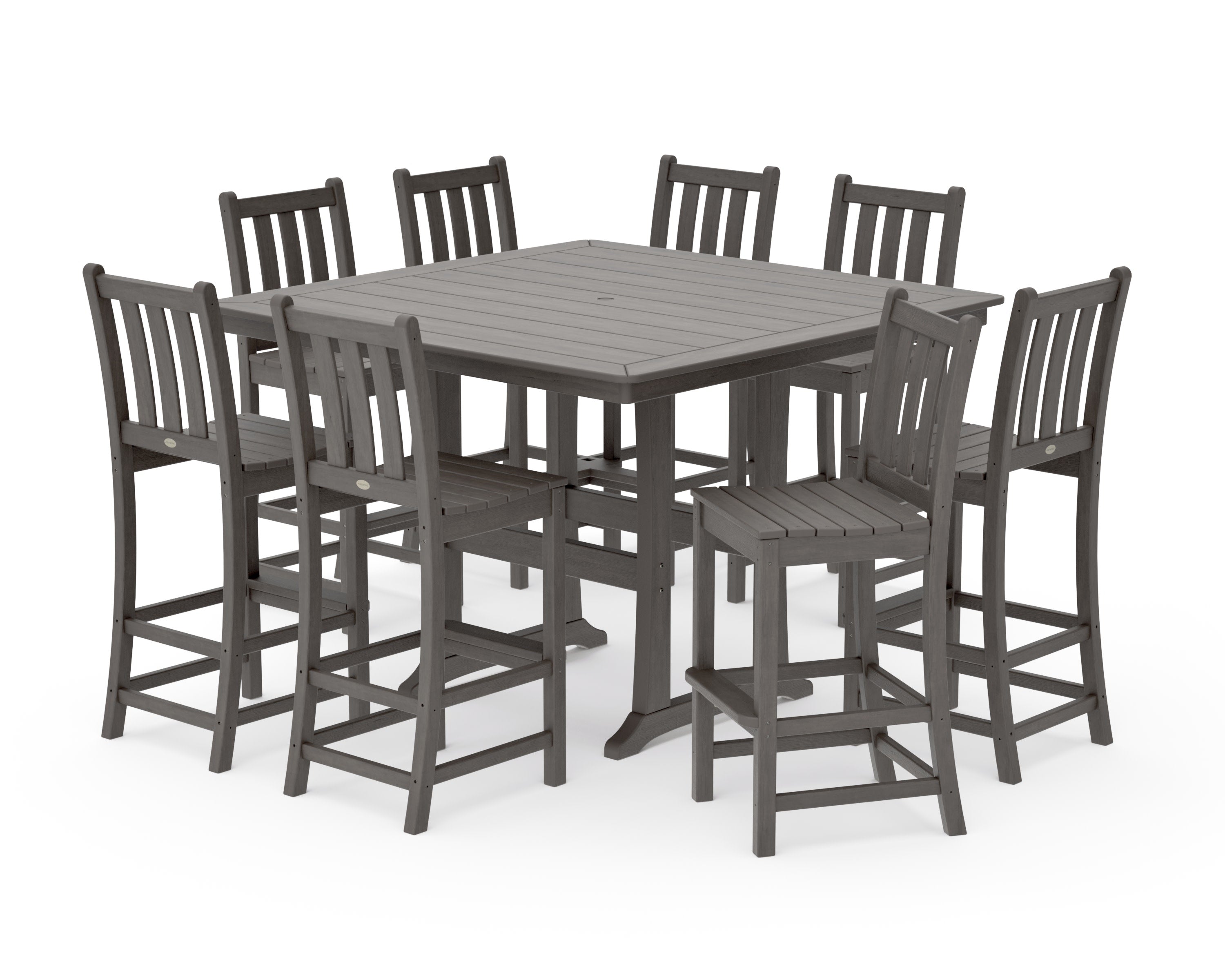 Traditional Garden 9-Piece Nautical Trestle Bar Set in Driftwood