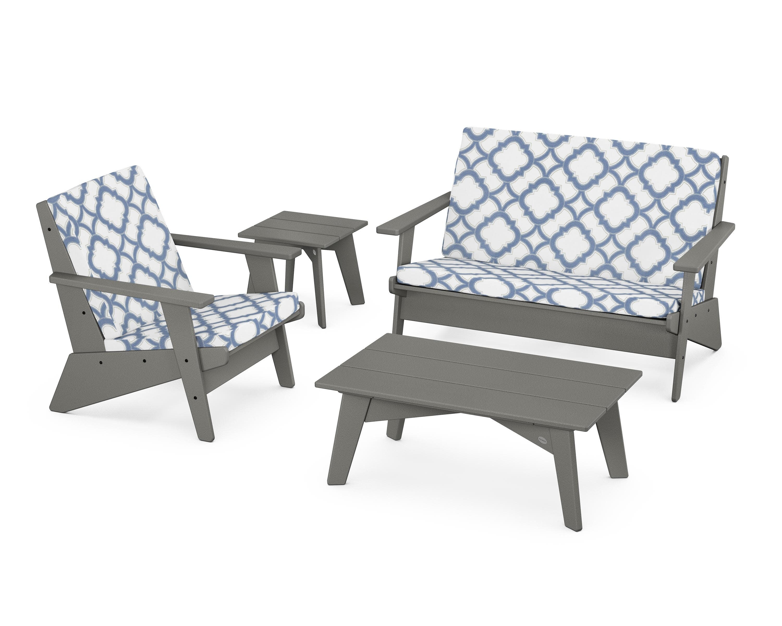 Riviera Modern Lounge 4-Piece Set in Slate Grey / Trellis Sky Blue