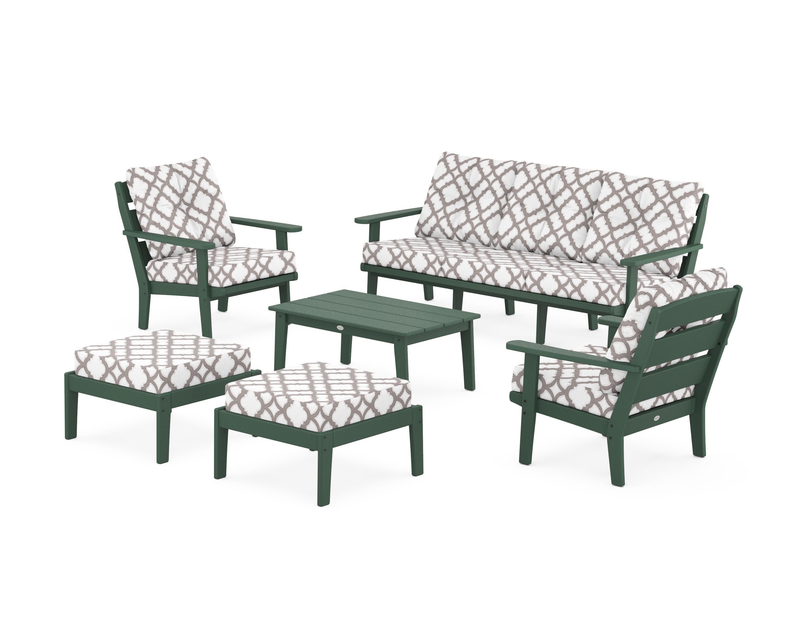 Lakeside 6-Piece Lounge Sofa Set in Green / Trellis Grey Mist