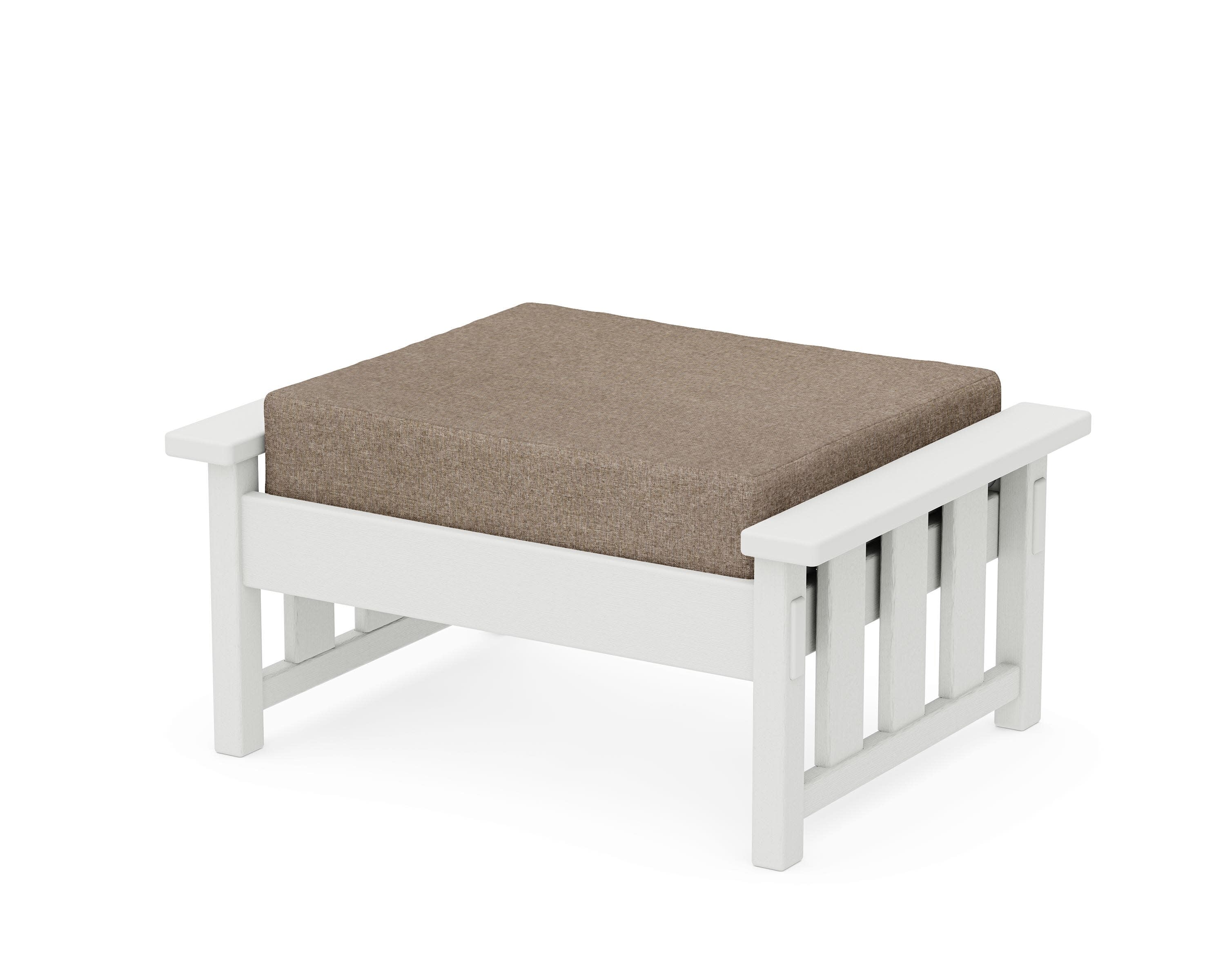 Acadia Deep Seating Ottoman in Vintage White / Spiced Burlap