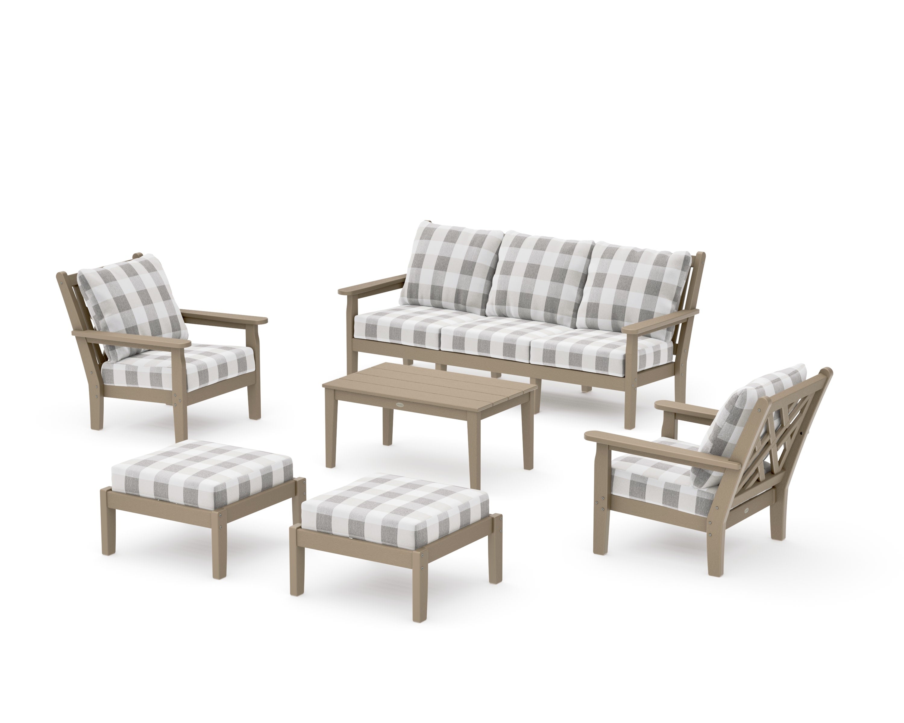 Chippendale 6-Piece Lounge Sofa Set in Vintage Sahara / Buffalo Plaid Grey Mist