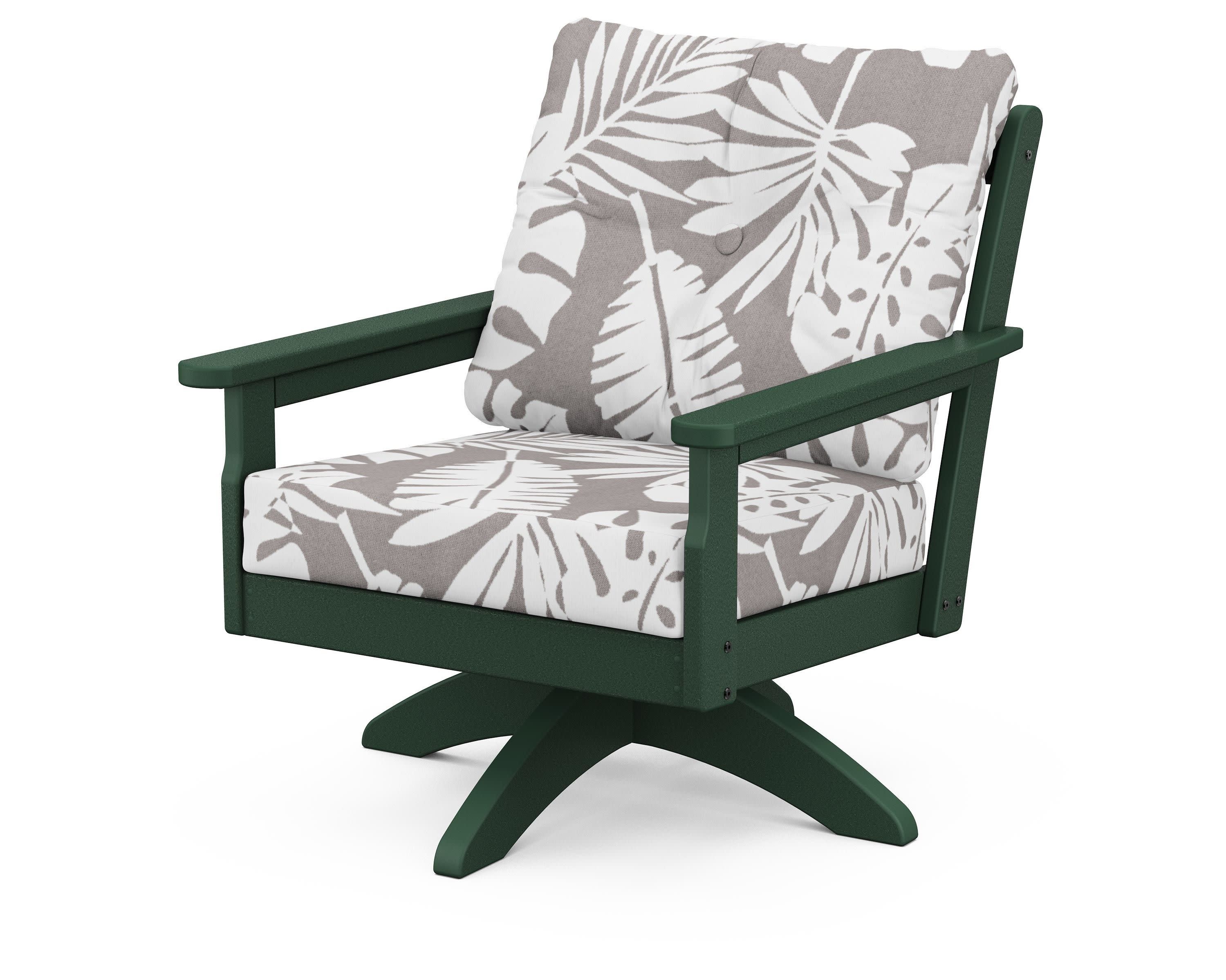 Vineyard Deep Seating Swivel Chair in Green / Leaf Grey Mist