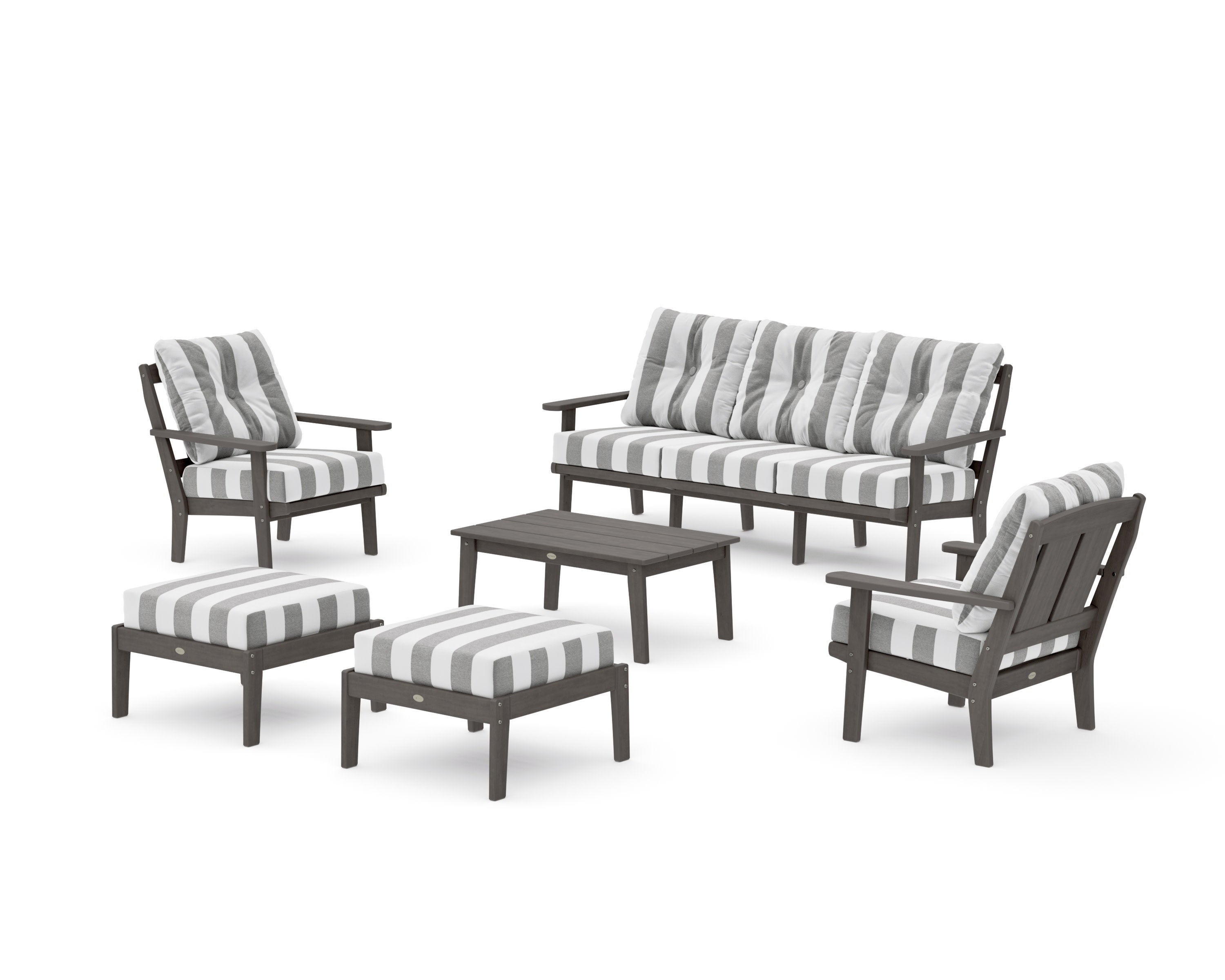 Mission 6-Piece Lounge Sofa Set in Driftwood / Cabana Stripe Grey Mist