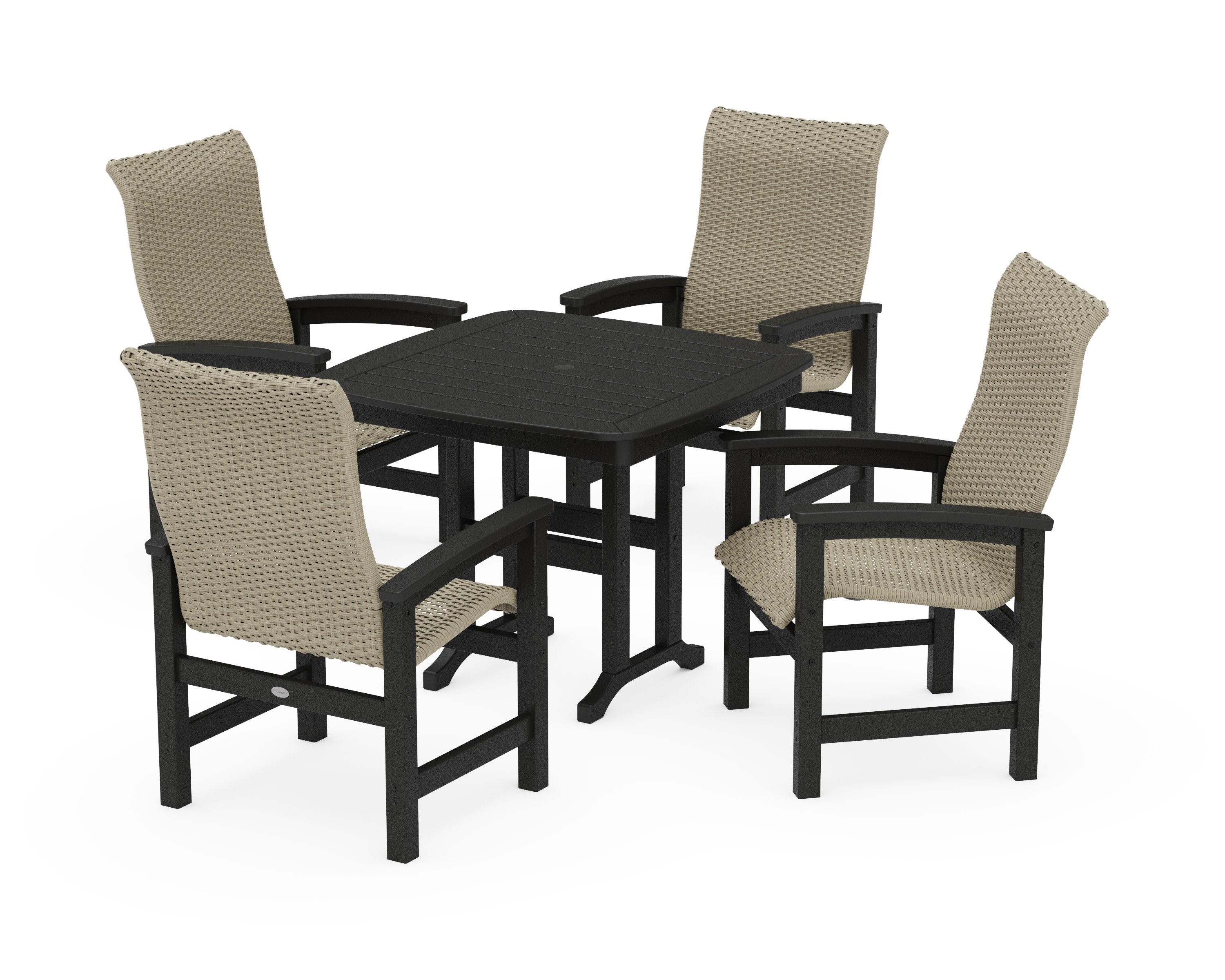 Coastal Woven High-Back 5-Piece Dining Set in Black / Dune Grass