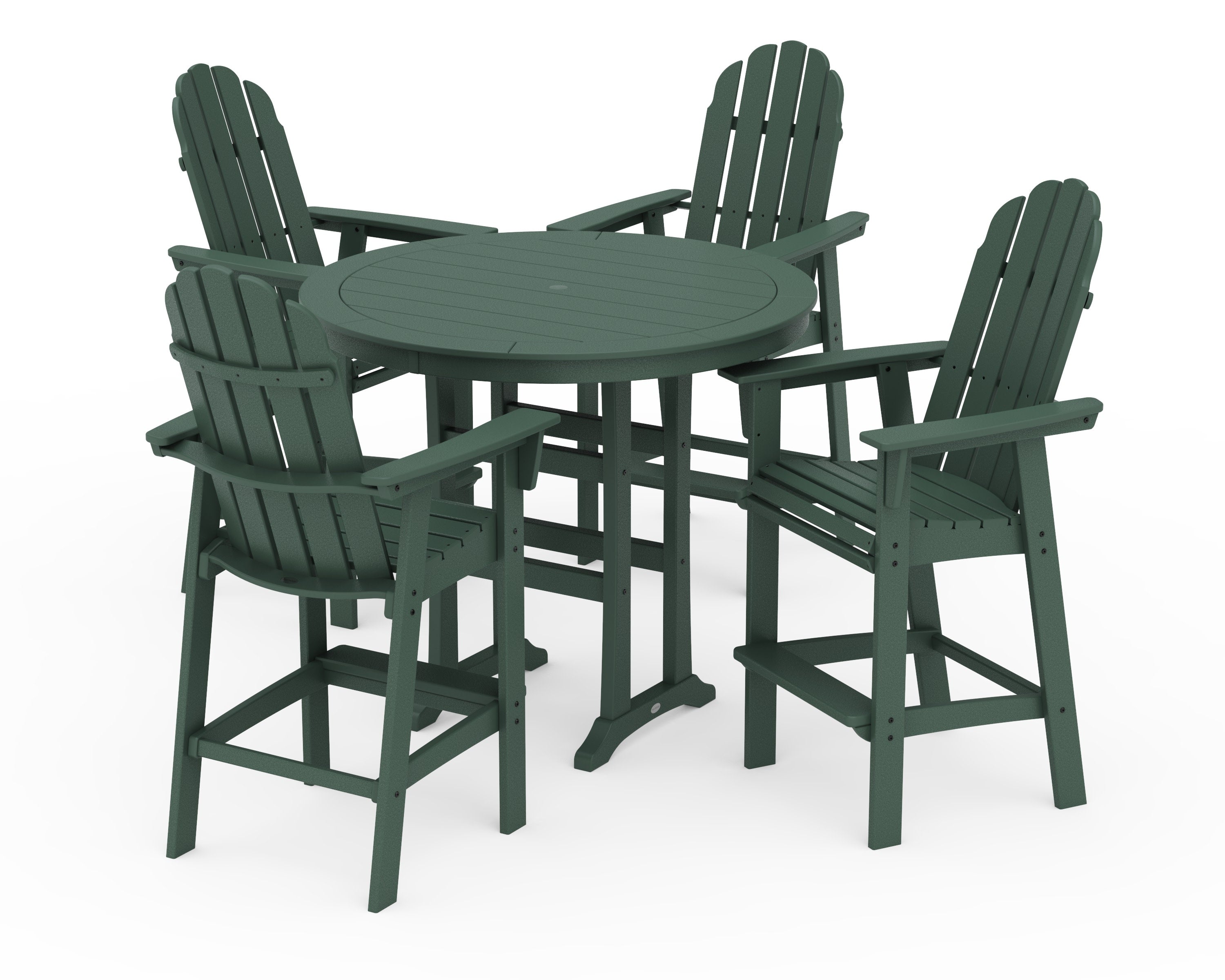 Vineyard Curveback Adirondack 5-Piece Nautical Trestle Bar Set in Green