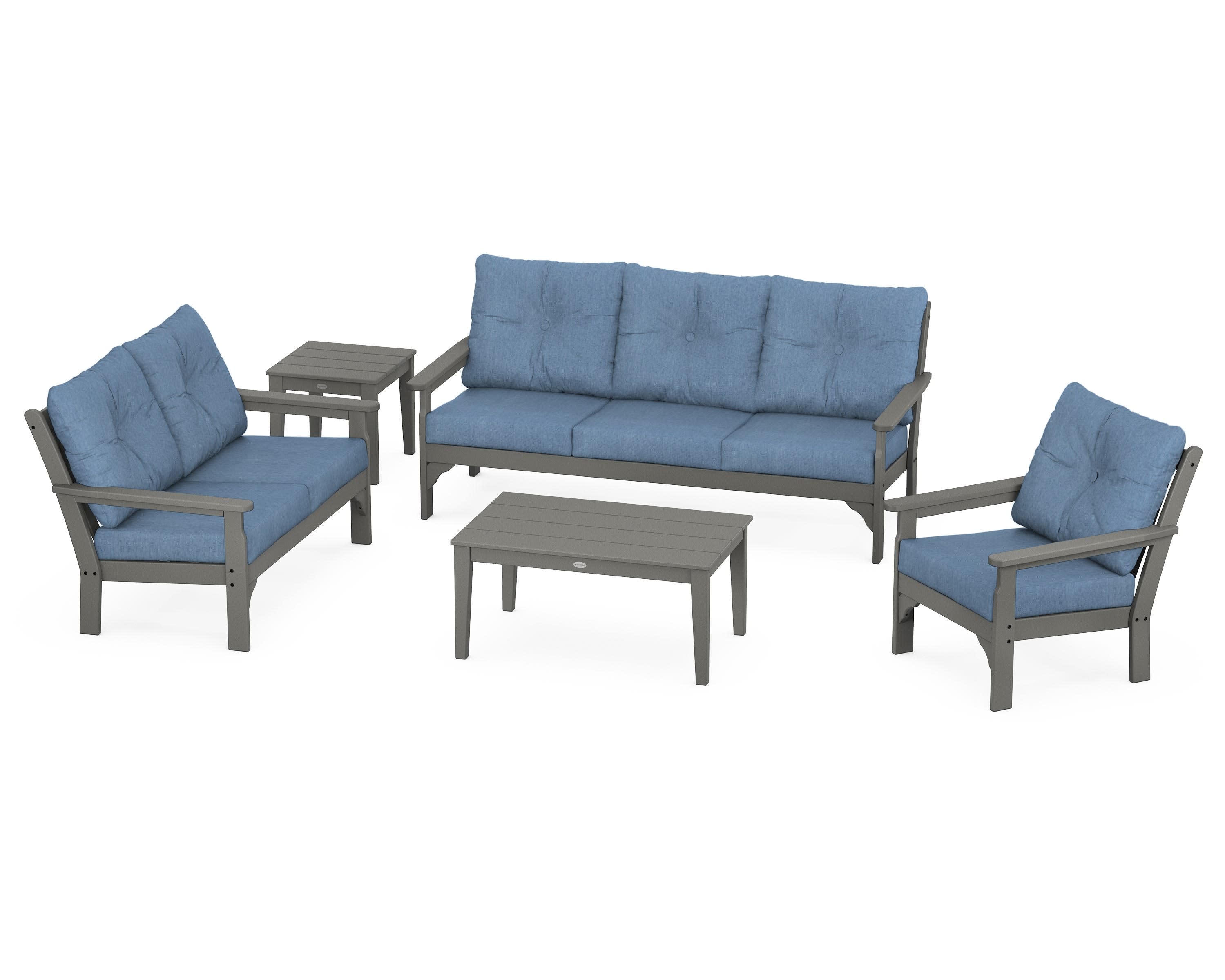 Vineyard 5 Piece Deep Seating Set in Slate Grey / Sky Blue