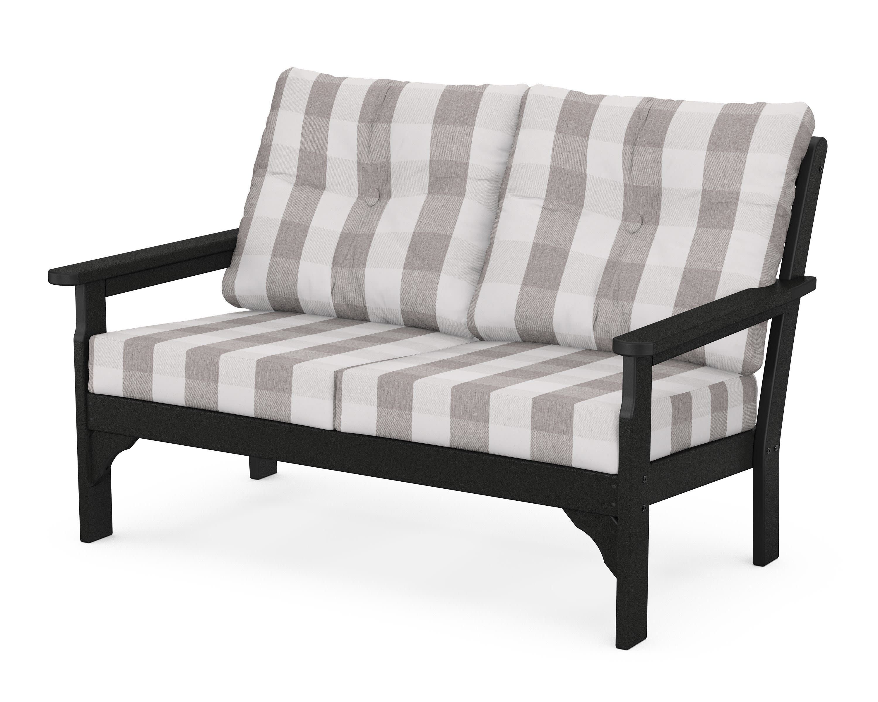 Vineyard Deep Seating Loveseat in Black / Buffalo Plaid Grey Mist
