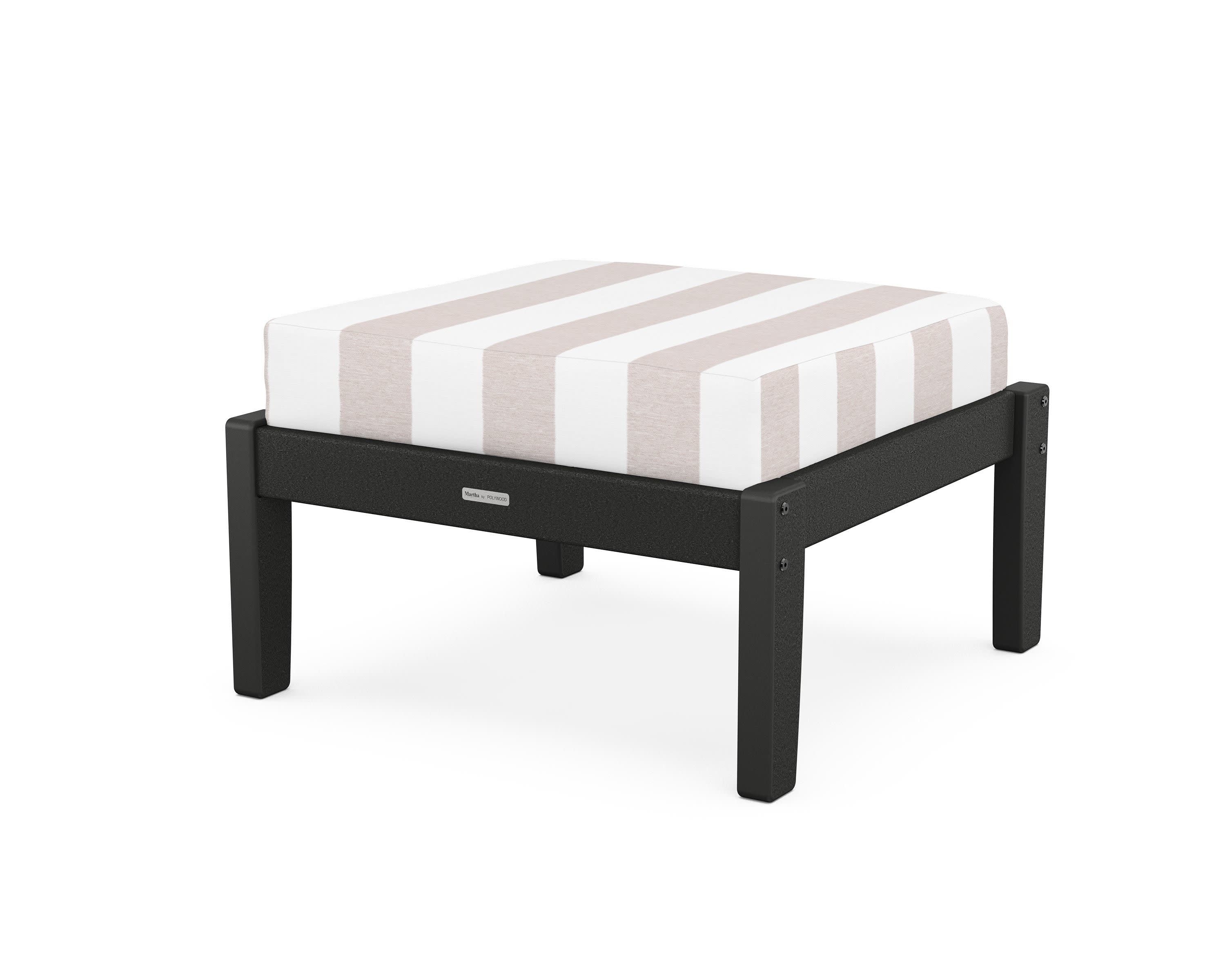 Chinoiserie Deep Seating Ottoman in Black / Cabana Stripe Dune Burlap